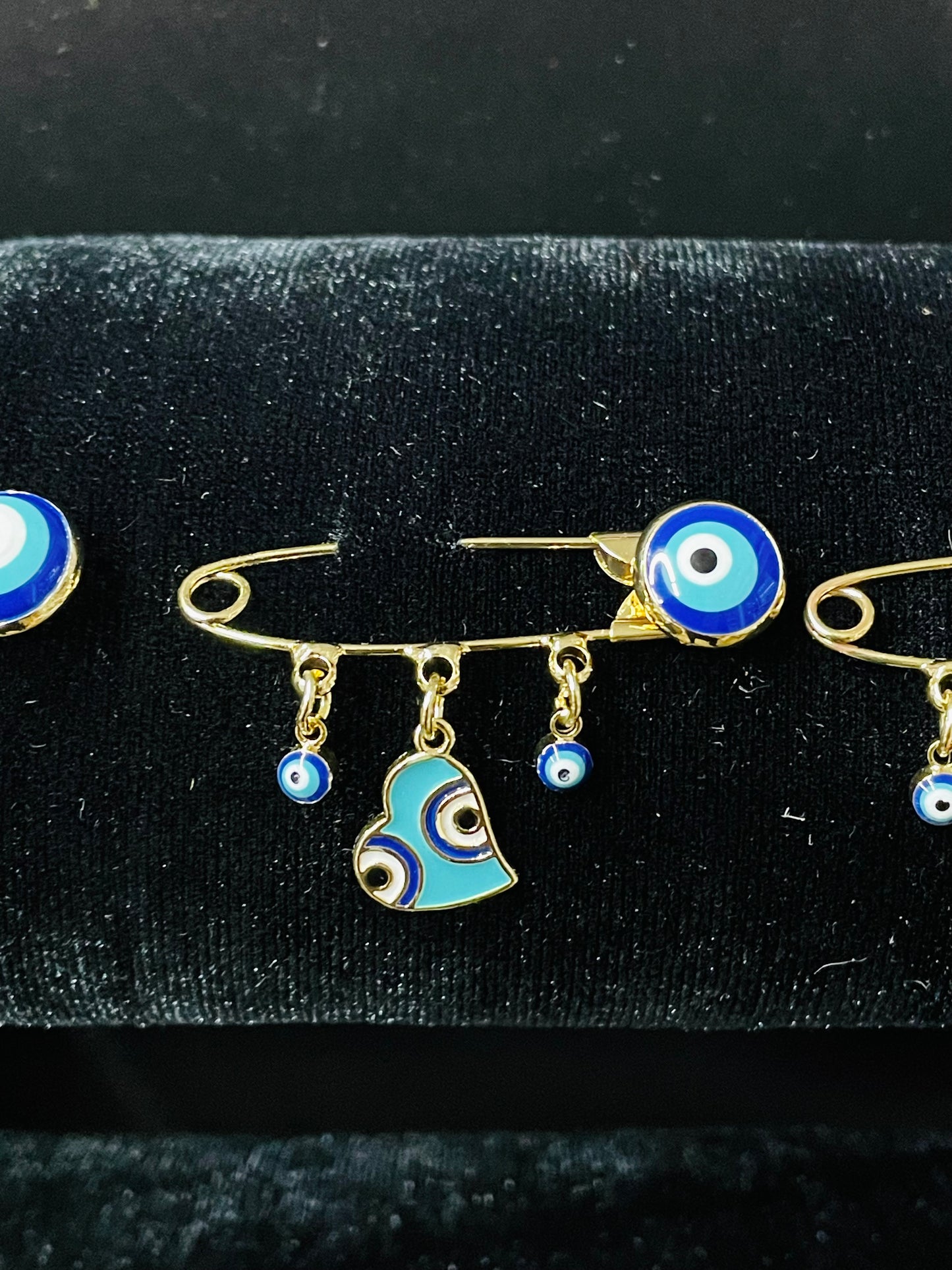 Evil Eye Safety Pin Cross Brooch With Loops,Baby Shower Gift Baptism Birth Announcement Evil Eye Protection Baby Shower Gift Pin Gold Plated