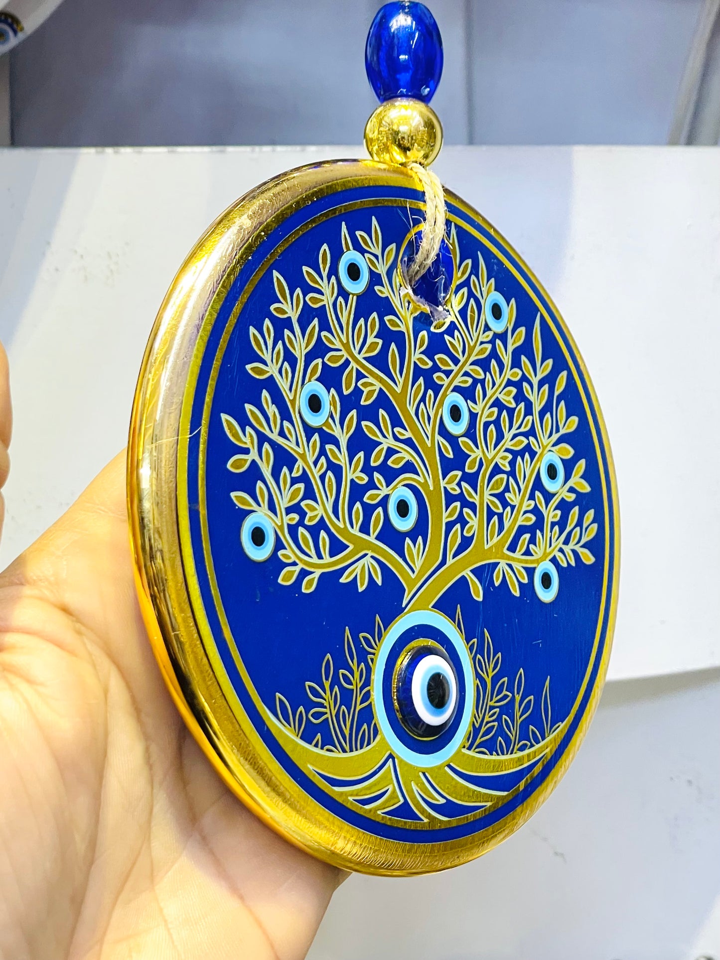 Tree Of Life Blue Eye Gold Stunning Christmas Charm,Unique Good Luck Gift Wall Hanging,Mandala Christmas Ornaments, turkish ornaments,Good Luck Gift