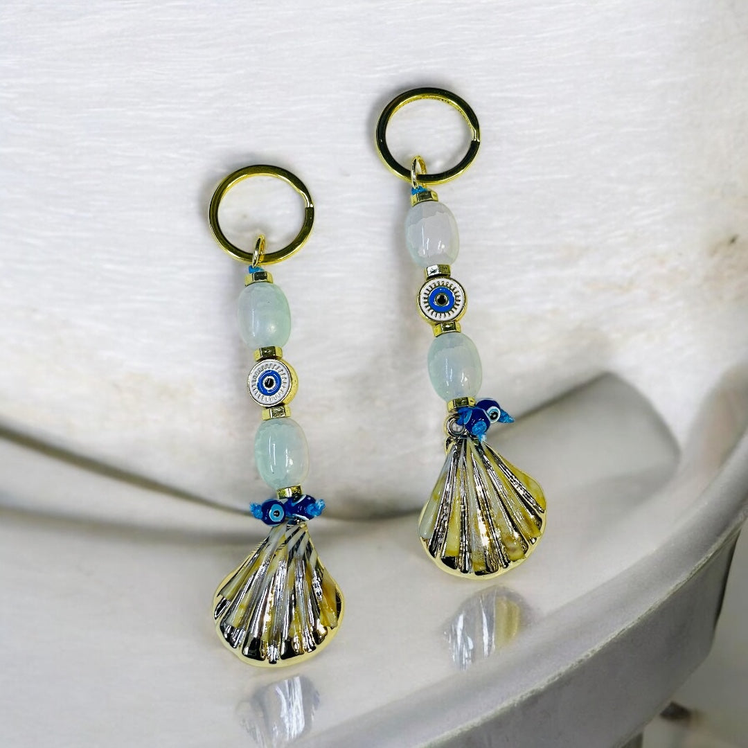 Ocean Themed Keychains Shell,Trendy Eye Bead Bag Charms for Women,Natural Shells Keychain Gifts,Perfect For Keys,Handbags,Backpacks Or Purse
