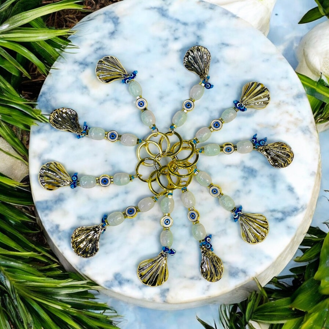 Ocean Themed Keychains Shell,Trendy Eye Bead Bag Charms for Women,Natural Shells Keychain Gifts,Perfect For Keys,Handbags,Backpacks Or Purse