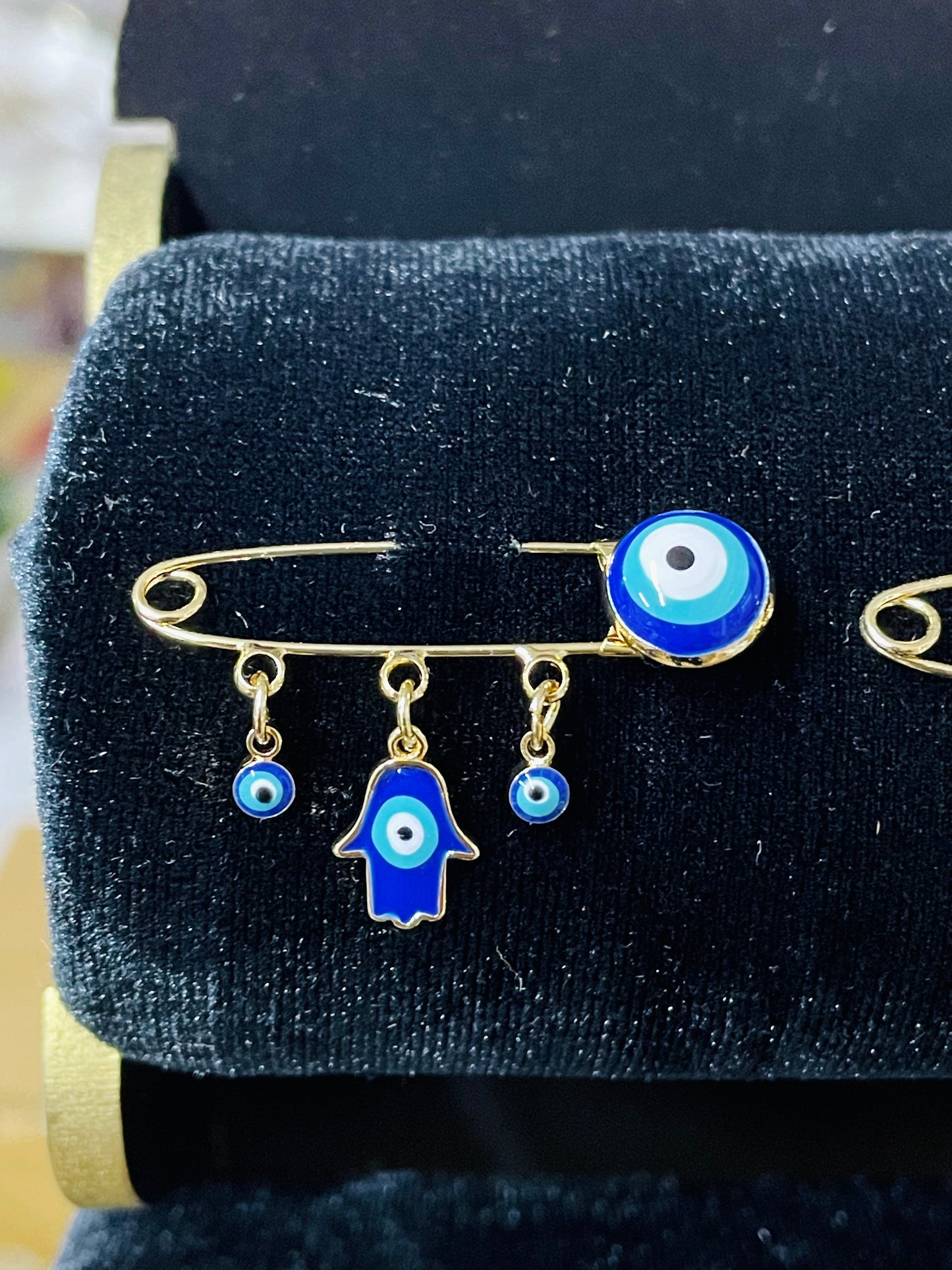 Evil Eye Safety Pin Cross Brooch With Loops,Baby Shower Gift Baptism Birth Announcement Evil Eye Protection Baby Shower Gift Pin Gold Plated