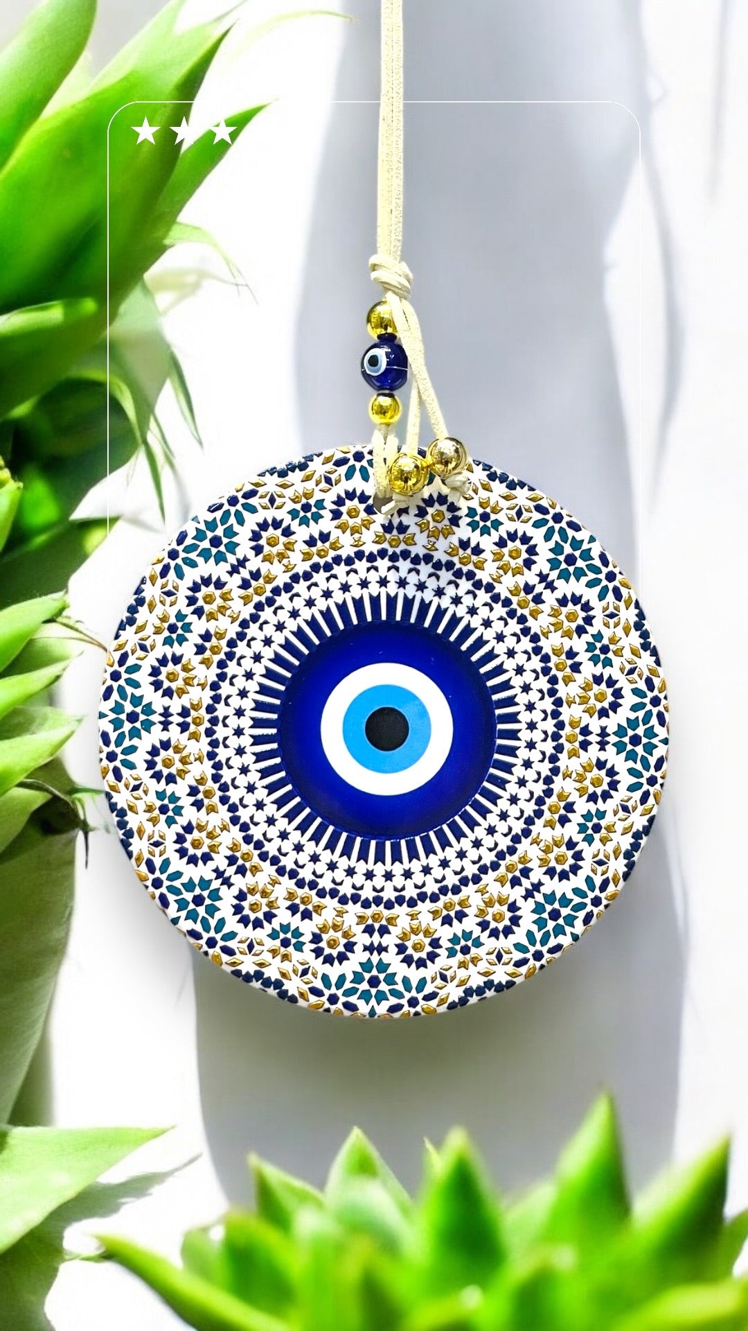 Ceramic Gold Decorated Blue Eye Wall Hanging,New Home Gift. Wall Art, Minimalist Eye Decor’ Ceramic Ornaments Christmas Gifts