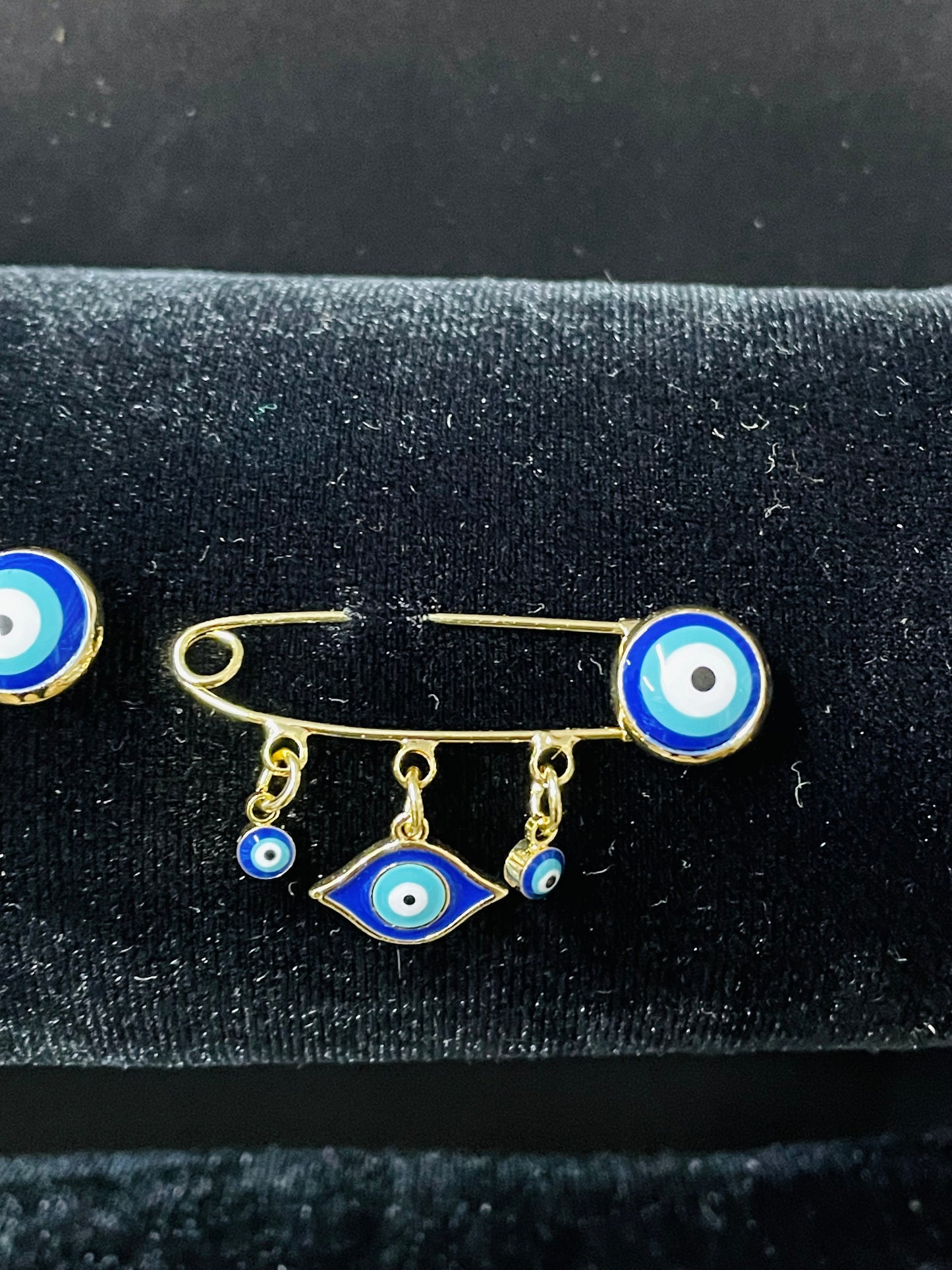 Evil Eye Safety Pin Cross Brooch With Loops,Baby Shower Gift Baptism Birth Announcement Evil Eye Protection Baby Shower Gift Pin Gold Plated