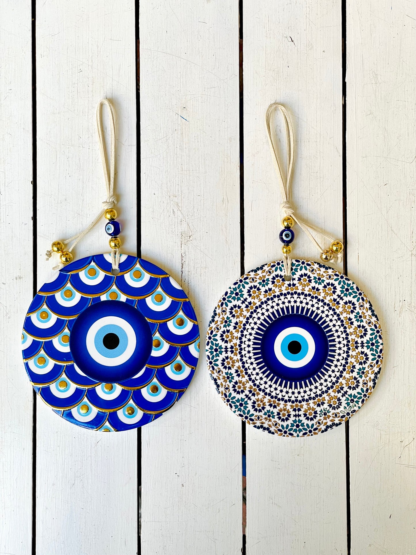 Ceramic Gold Decorated Blue Eye Wall Hanging,New Home Gift. Wall Art, Minimalist Eye Decor’ Ceramic Ornaments Christmas Gifts