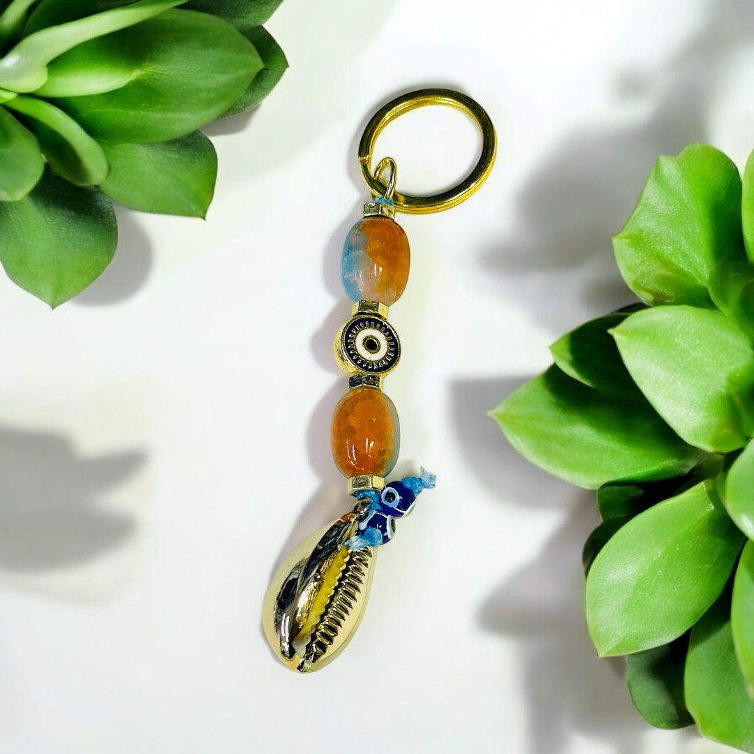 Ocean Themed Keychains Shell,Trendy Eye Bead Bag Charms for Women,Natural Shells Keychain Gifts,Perfect For Keys,Handbags,Backpacks Or Purse