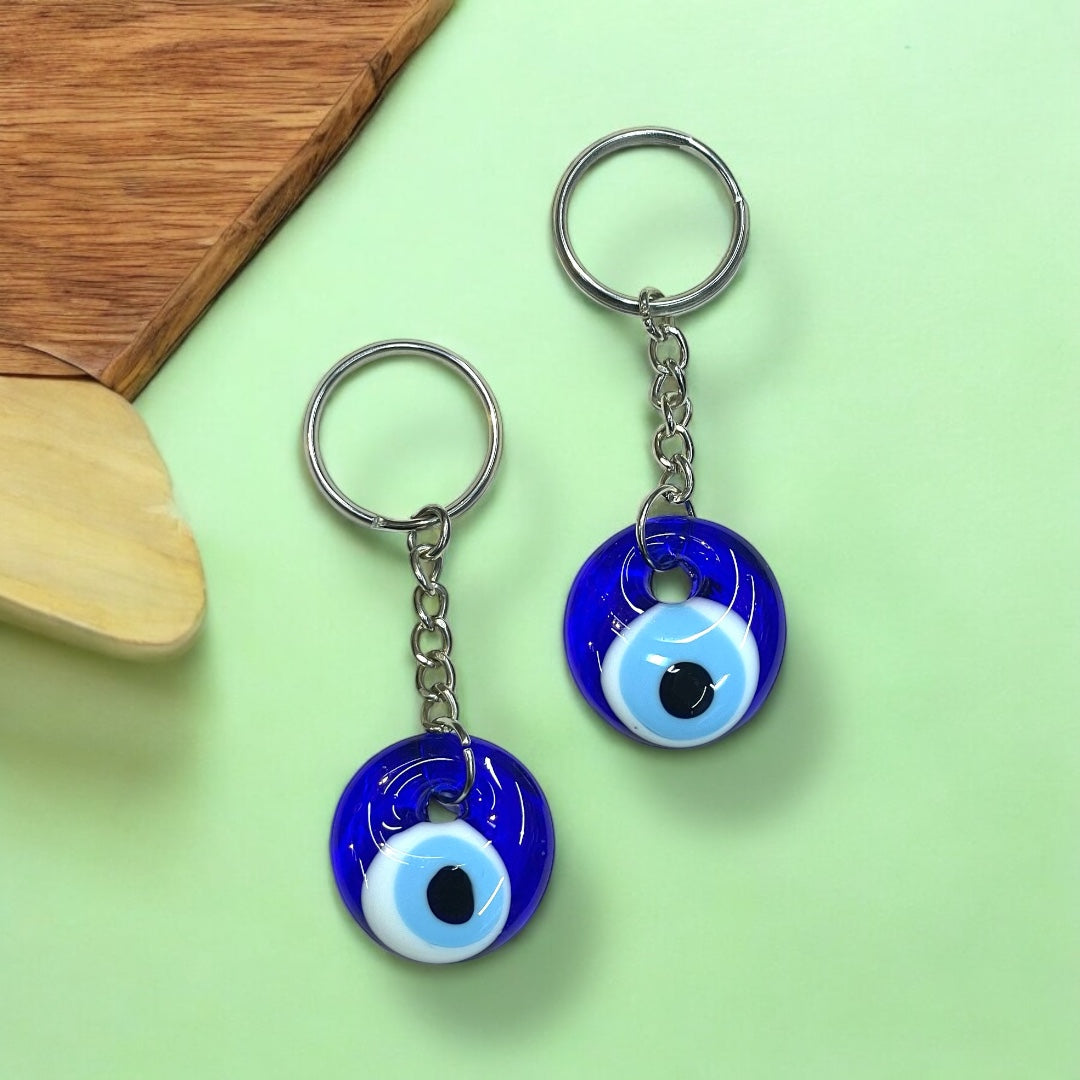 Glass Evil Eye Keychain,Minimalist Keychain,Blue Evil Eye Keyring,UniqueGift for Protection,Handmade Turkish Ornaments,Modern Boho Keychain