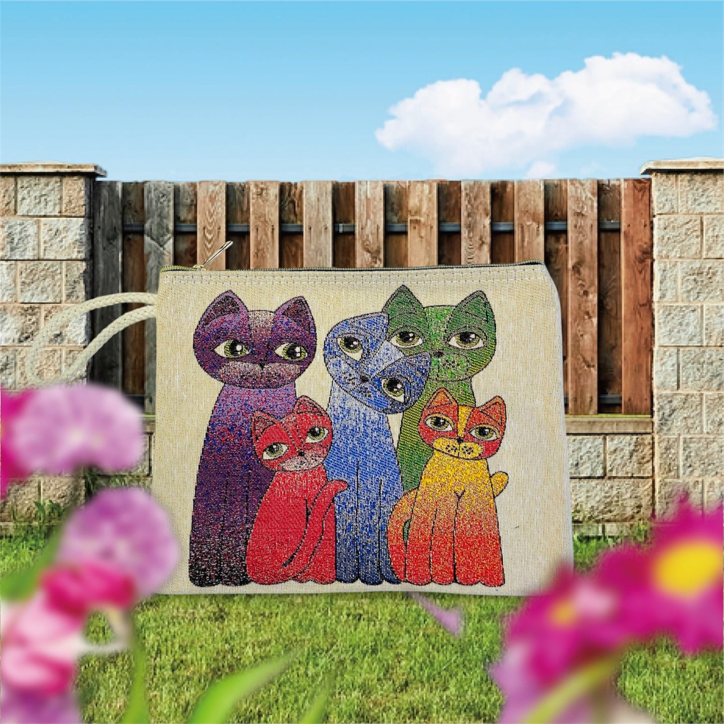 Cute Cat Themed Tapestry Bag,Family Cat Tote Bag,Handmade Cat Accessory ,Perfect As A Gift For Cat Lovers,Friends,Or Family,Durable fabric