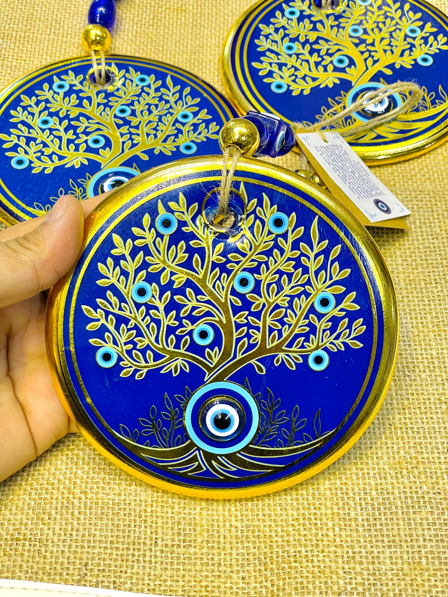 Tree Of Life Blue Eye Gold Stunning Christmas Charm,Unique Good Luck Gift Wall Hanging,Mandala Christmas Ornaments, turkish ornaments,Good Luck Gift