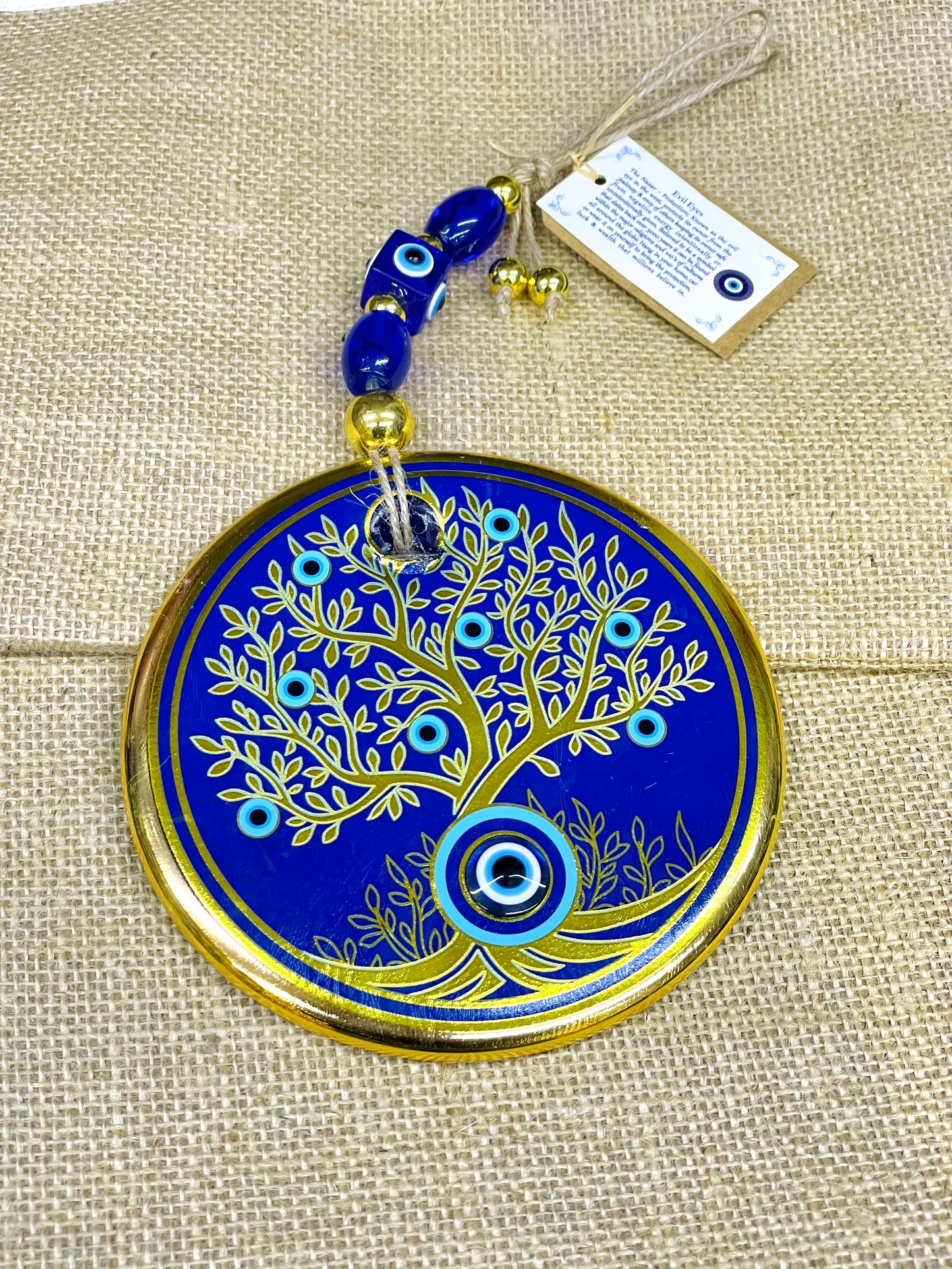 Tree Of Life Blue Eye Gold Stunning Christmas Charm,Unique Good Luck Gift Wall Hanging,Mandala Christmas Ornaments, turkish ornaments,Good Luck Gift