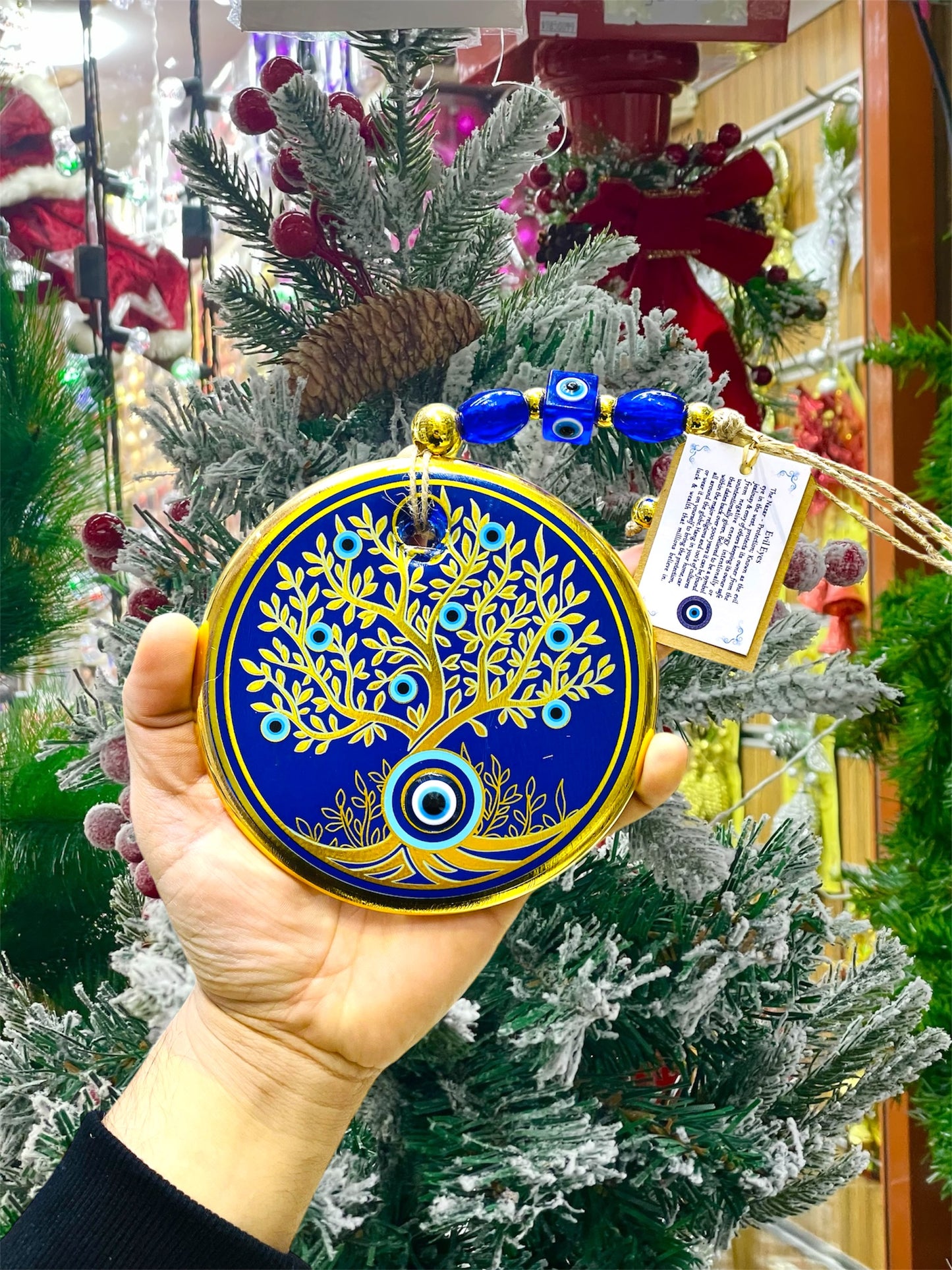 Tree Of Life Blue Eye Gold Stunning Christmas Charm,Unique Good Luck Gift Wall Hanging,Mandala Christmas Ornaments, turkish ornaments,Good Luck Gift