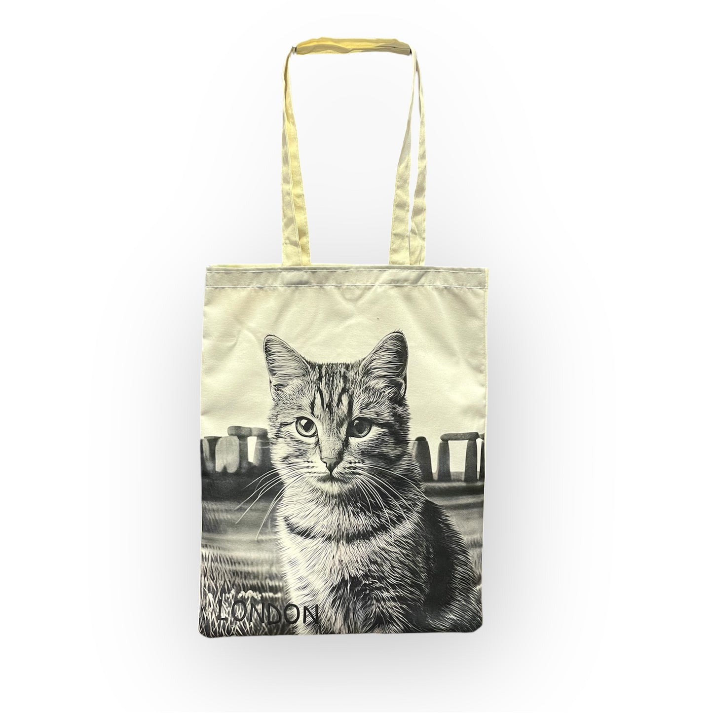 Cute Cat Print Tote Bags,London Cat Art Bag,Reusable Shopping Bag with Cats,Eco-Friendly Cat Canvas Bag,Stonehenge Cat Bag For Animal Lovers,Valentine’s Day Gift For Her
