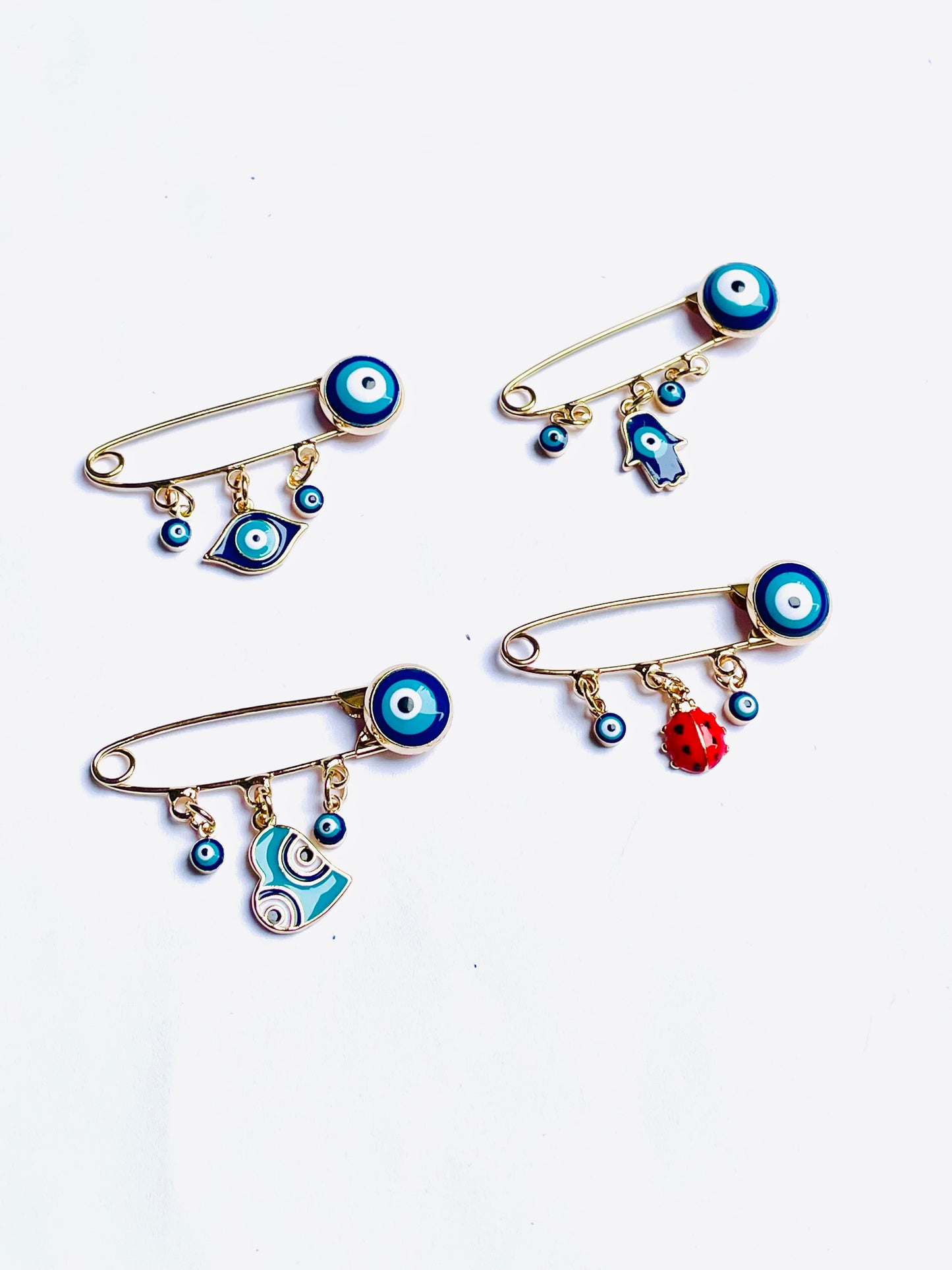 Evil Eye Safety Pin Cross Brooch With Loops,Baby Shower Gift Baptism Birth Announcement Evil Eye Protection Baby Shower Gift Pin Gold Plated