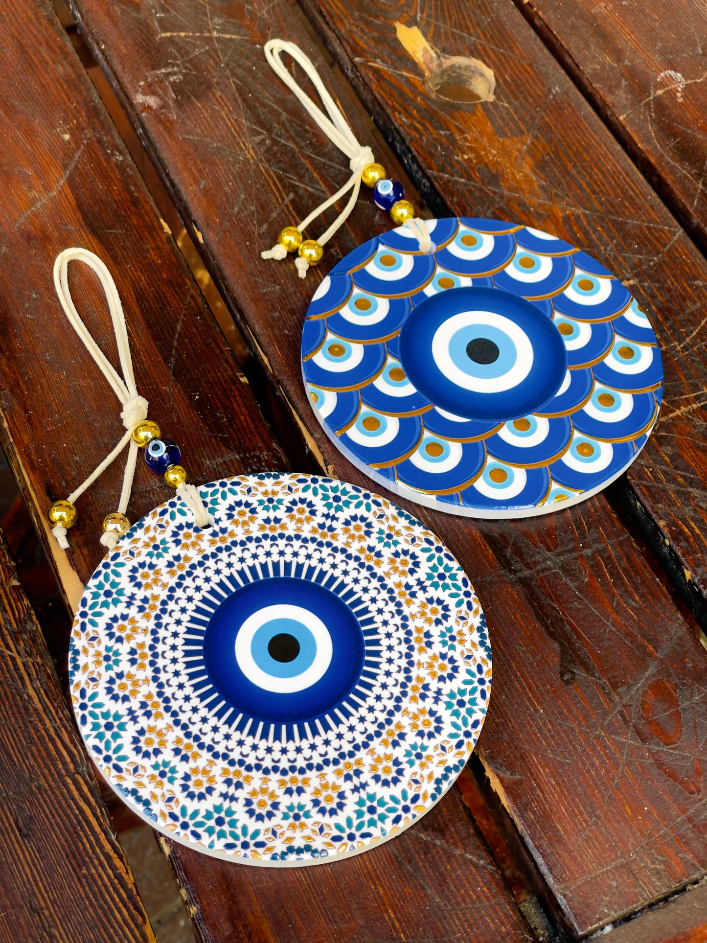 Ceramic Gold Decorated Blue Eye Wall Hanging,New Home Gift. Wall Art, Minimalist Eye Decor’ Ceramic Ornaments Christmas Gifts
