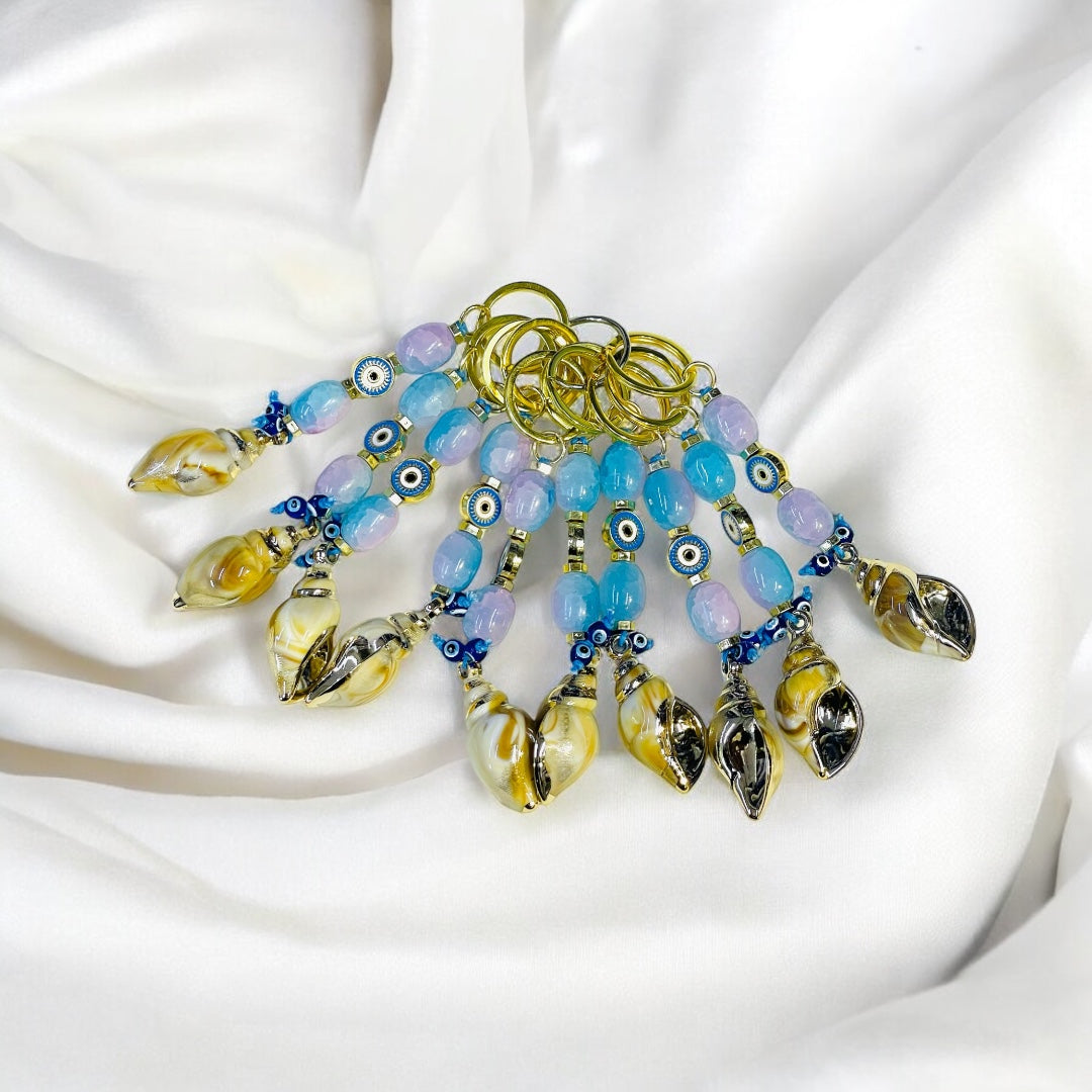 Ocean Themed Keychains Shell,Trendy Eye Bead Bag Charms for Women,Natural Shells Keychain Gifts,Perfect For Keys,Handbags,Backpacks Or Purse