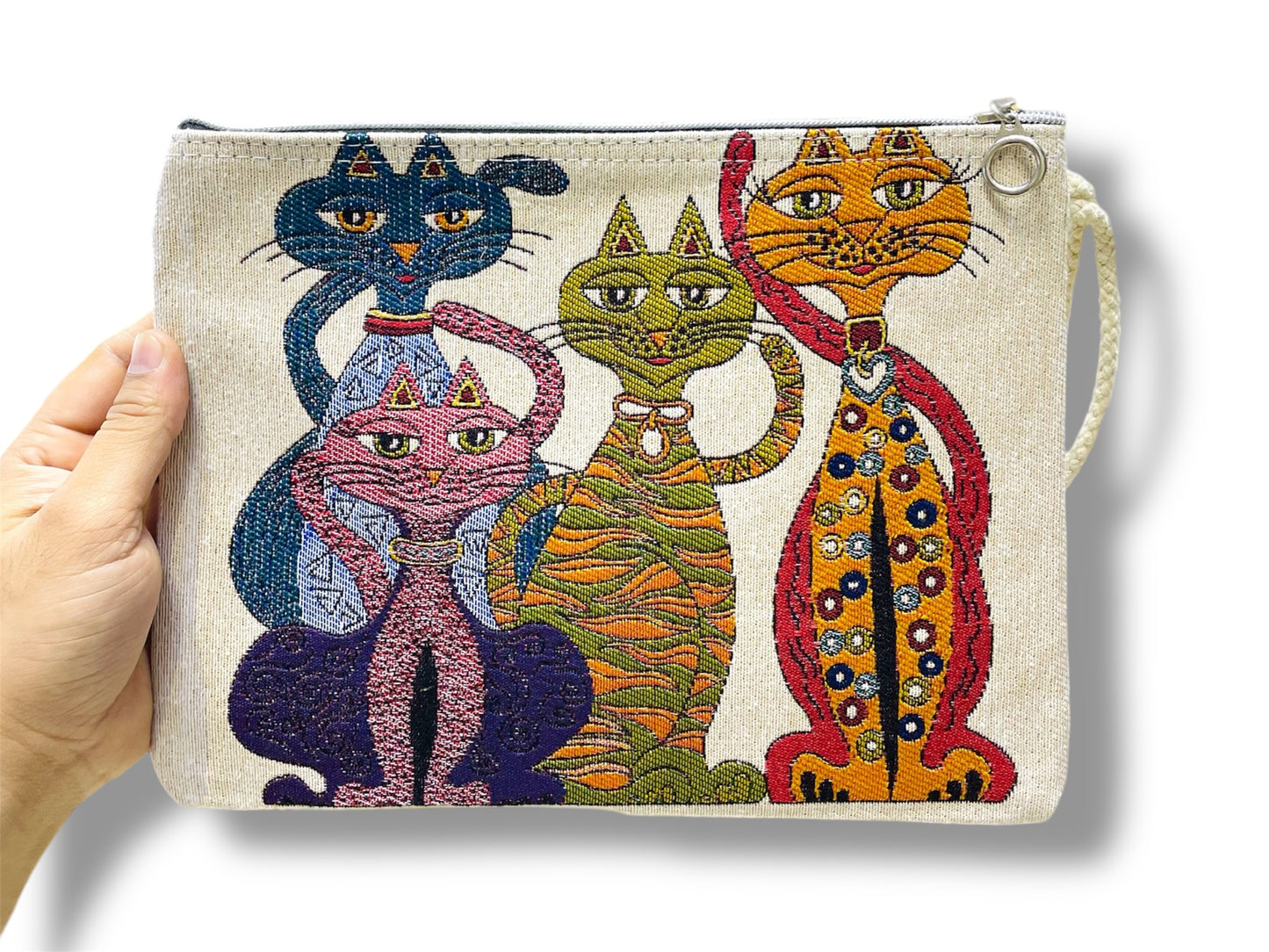 Handcrafted Turkish Cat-Themed Tapestry Bag Durable and Eco-Friendly Design Organiser,Accessory Gift for Daily Use,Unique Cat Lover Gift Bag