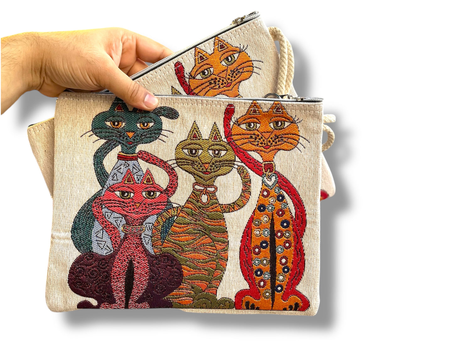 Handcrafted Turkish Cat-Themed Tapestry Bag Durable and Eco-Friendly Design Organiser,Accessory Gift for Daily Use,Unique Cat Lover Gift Bag