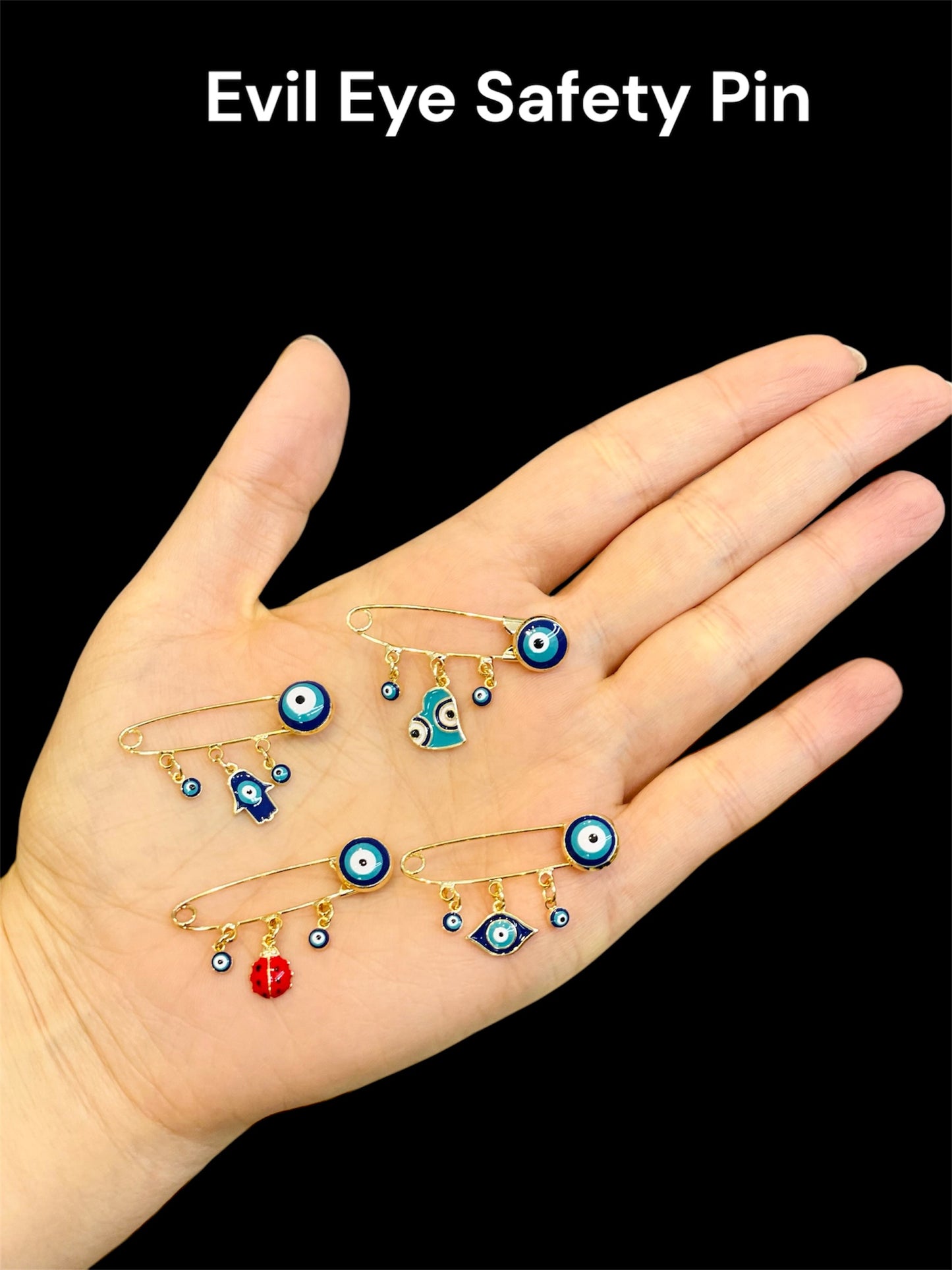Evil Eye Safety Pin Cross Brooch With Loops,Baby Shower Gift Baptism Birth Announcement Evil Eye Protection Baby Shower Gift Pin Gold Plated