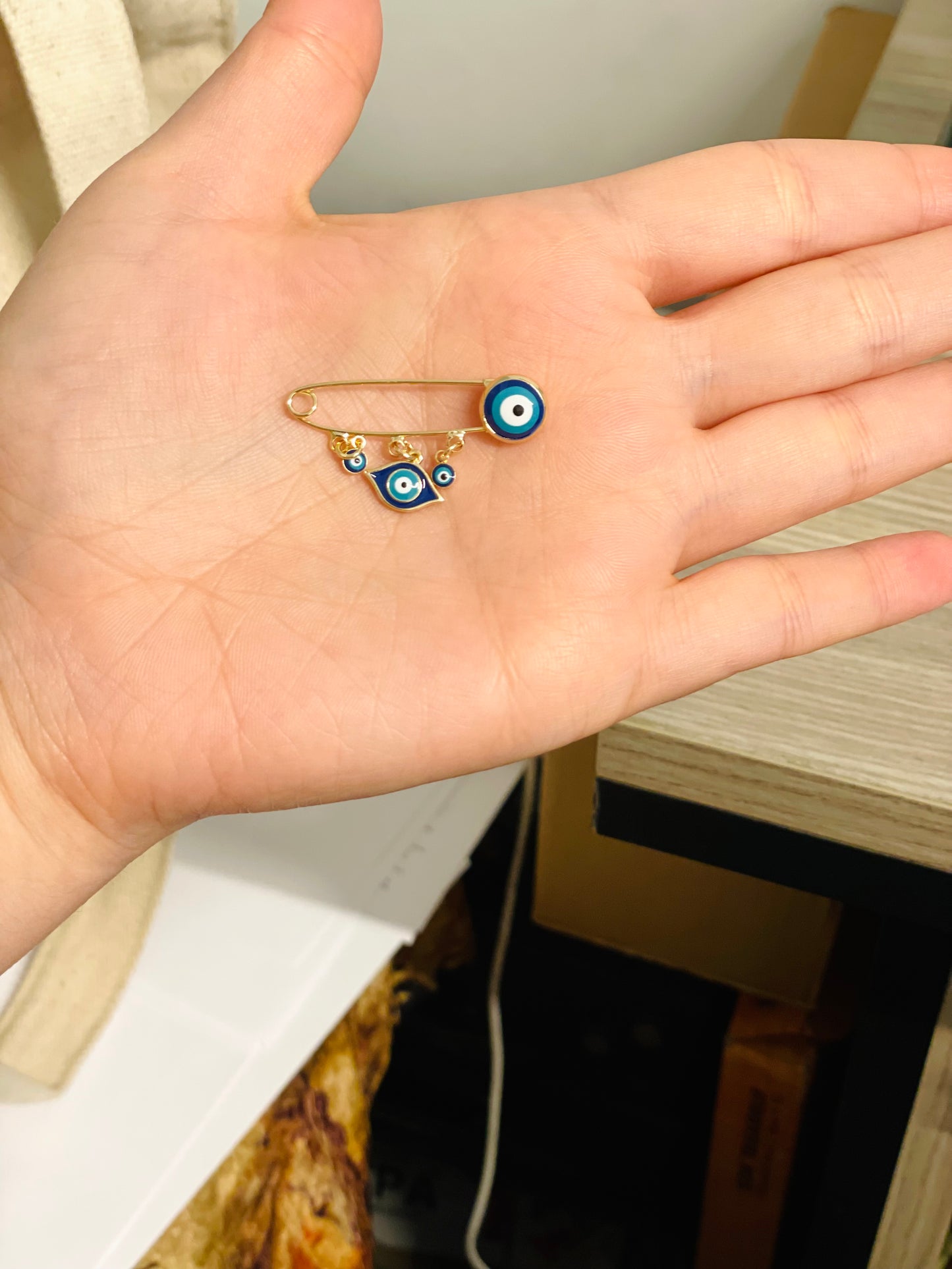 Evil Eye Safety Pin Cross Brooch With Loops,Baby Shower Gift Baptism Birth Announcement Evil Eye Protection Baby Shower Gift Pin Gold Plated