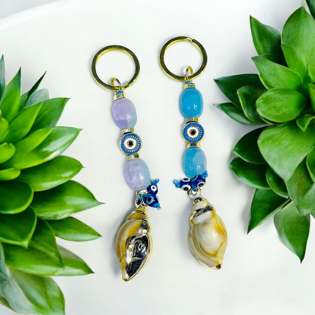 Ocean Themed Keychains Shell,Trendy Eye Bead Bag Charms for Women,Natural Shells Keychain Gifts,Perfect For Keys,Handbags,Backpacks Or Purse