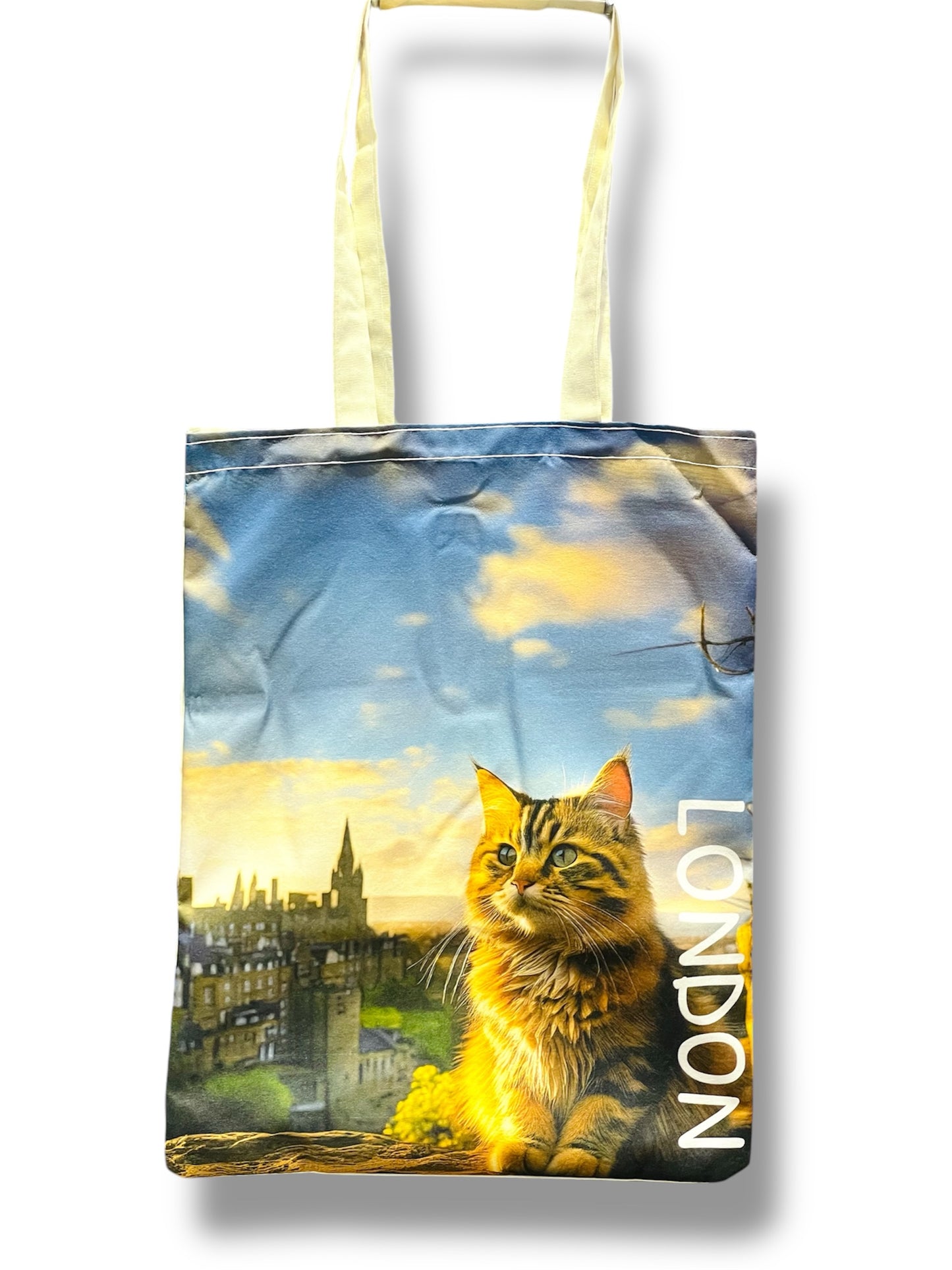 Cute Cat Print Tote Bags,London Cat Art Bag,Reusable Shopping Bag with Cats,Eco-Friendly Cat Canvas Bag,Stonehenge Cat Bag For Animal Lovers,Valentine’s Day Gift For Her