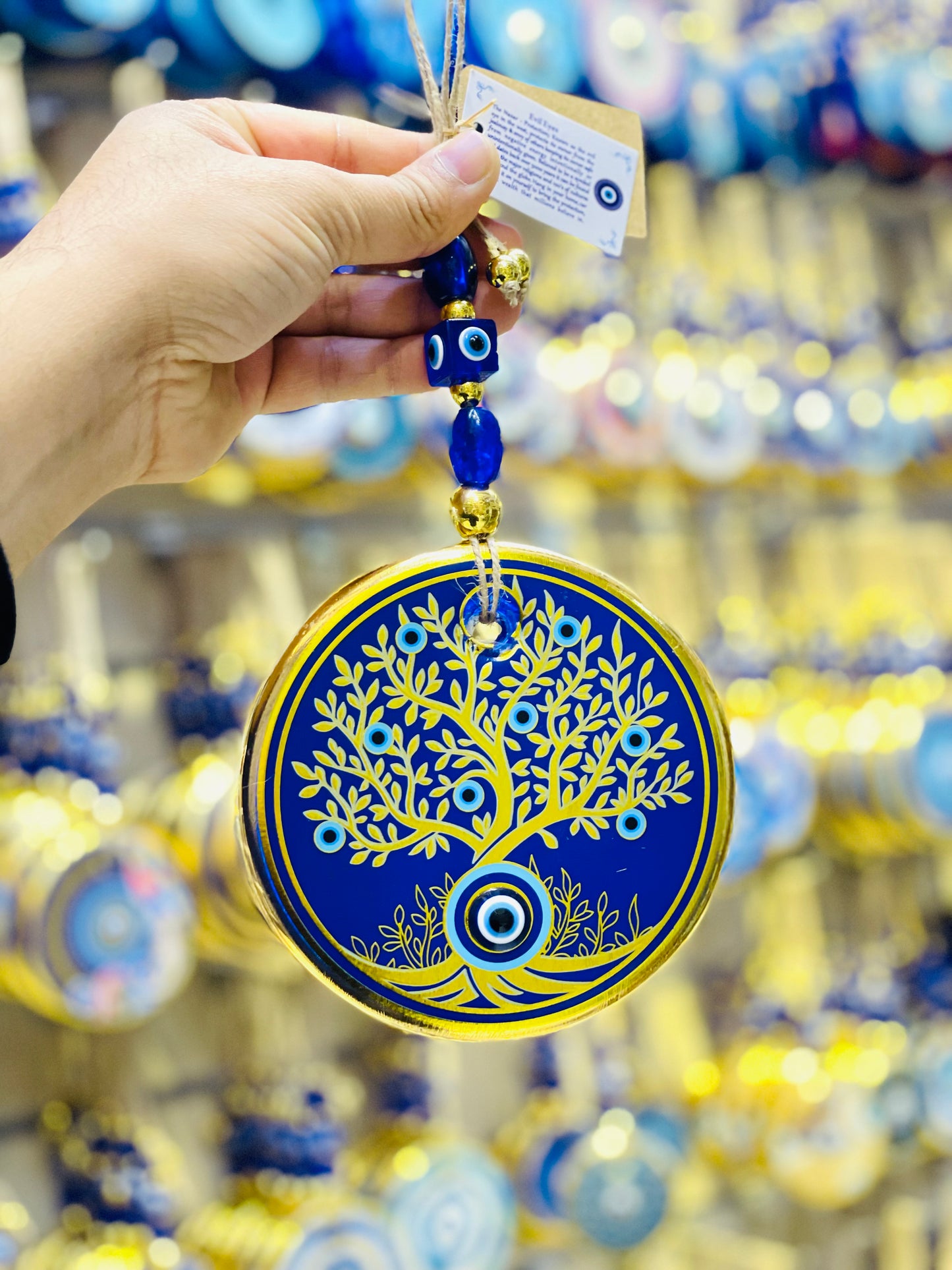 Tree Of Life Blue Eye Gold Stunning Christmas Charm,Unique Good Luck Gift Wall Hanging,Mandala Christmas Ornaments, turkish ornaments,Good Luck Gift