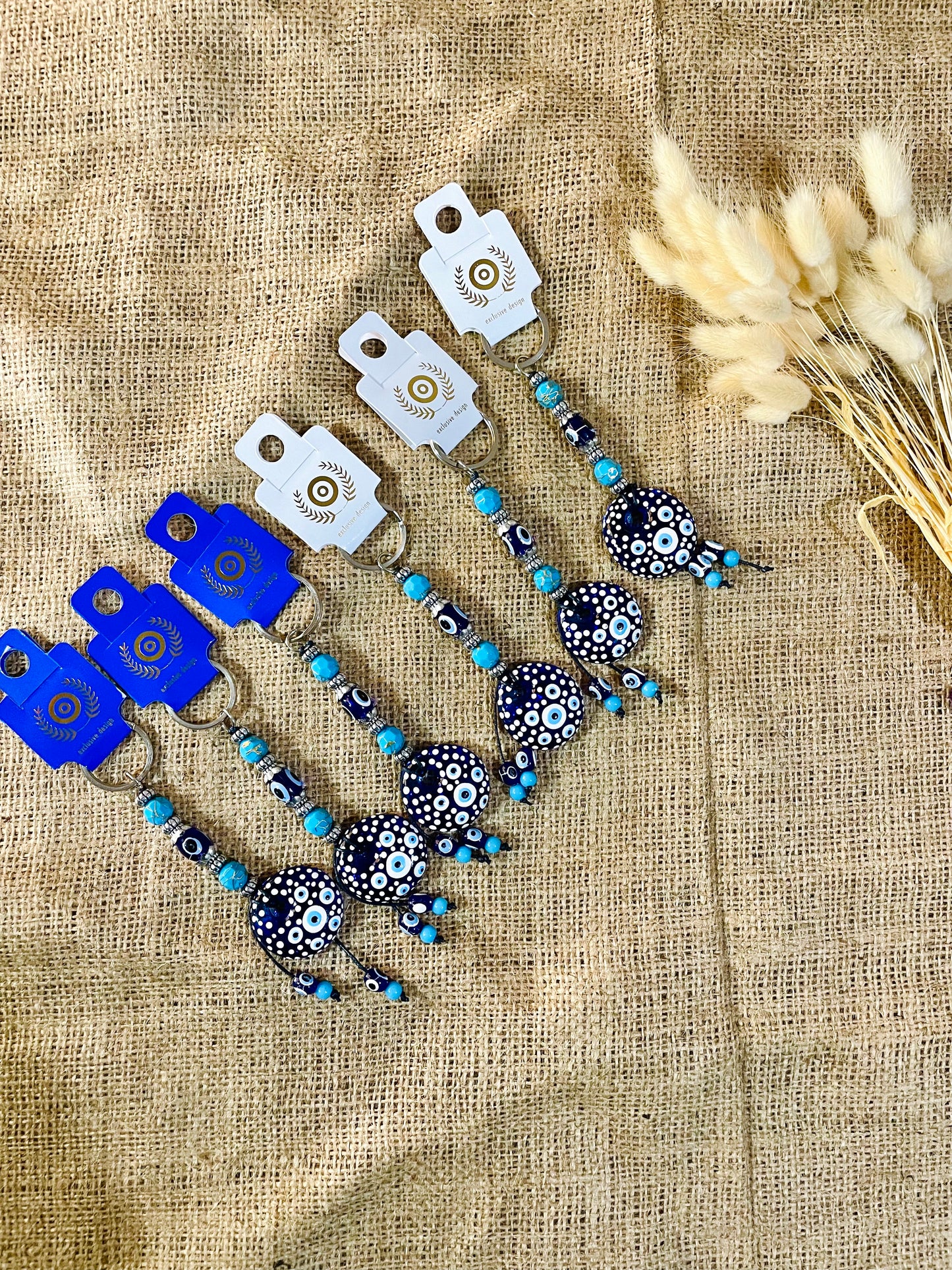 Women Good Luck Hand Painted Keychain,Unique blue Eyes Keychain, Bag Charm Hanging,Christmas gifts Keyring,Blue Eye Ornaments