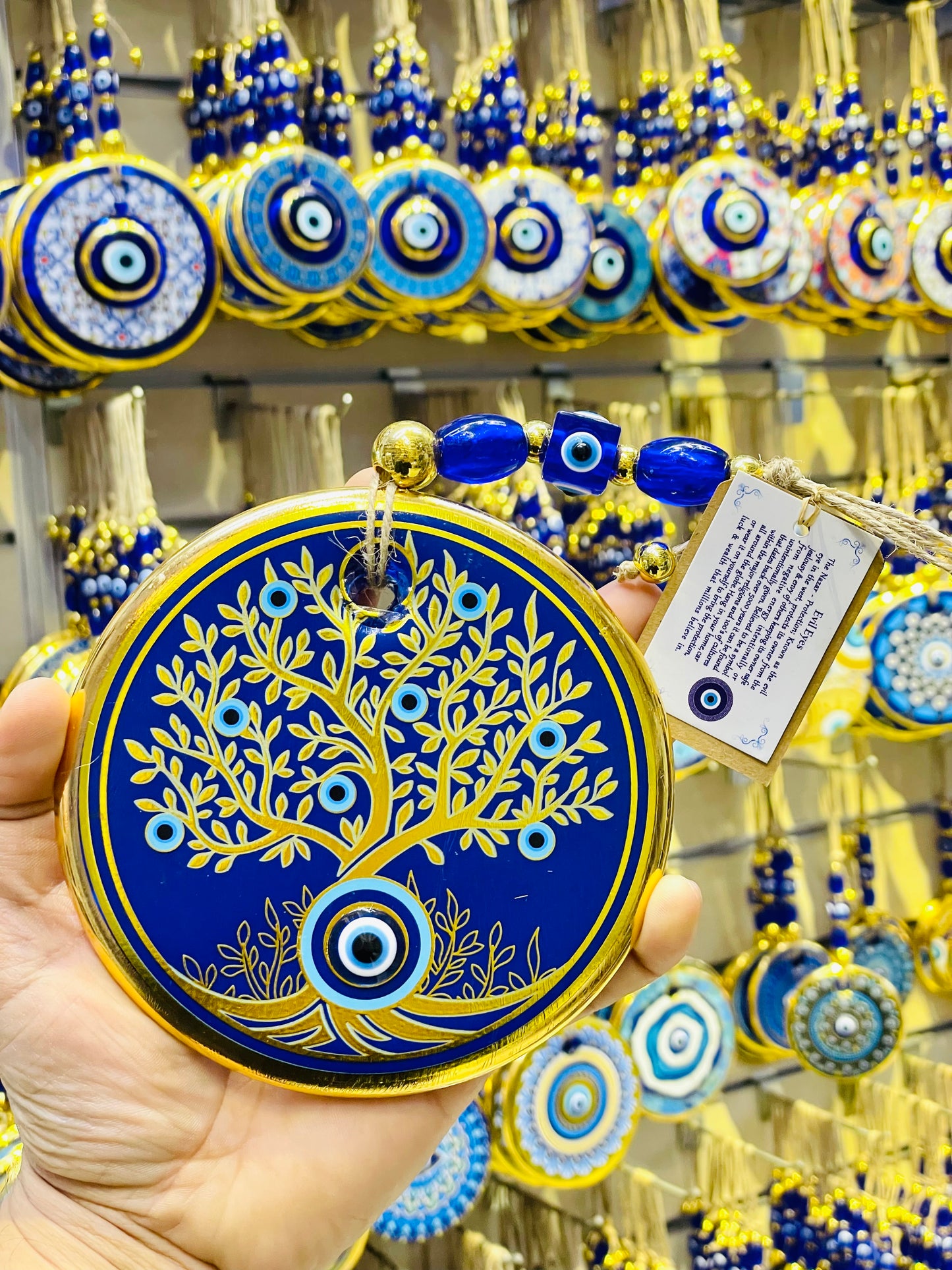Tree Of Life Blue Eye Gold Stunning Christmas Charm,Unique Good Luck Gift Wall Hanging,Mandala Christmas Ornaments, turkish ornaments,Good Luck Gift