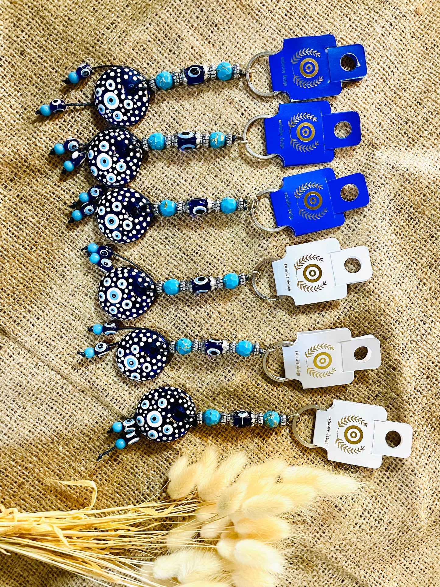 Women Good Luck Hand Painted Keychain,Unique blue Eyes Keychain, Bag Charm Hanging,Christmas gifts Keyring,Blue Eye Ornaments