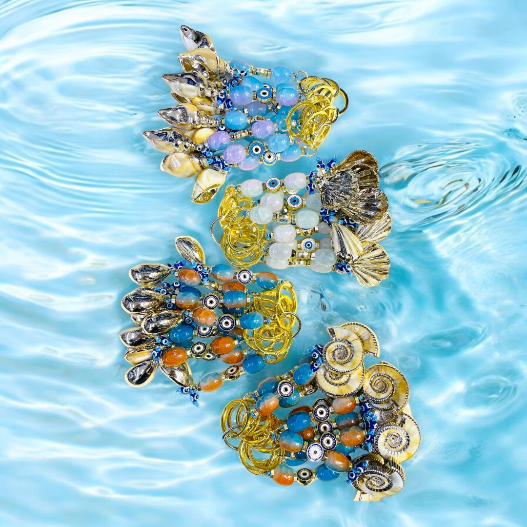 Ocean Themed Keychains Shell,Trendy Eye Bead Bag Charms for Women,Natural Shells Keychain Gifts,Perfect For Keys,Handbags,Backpacks Or Purse