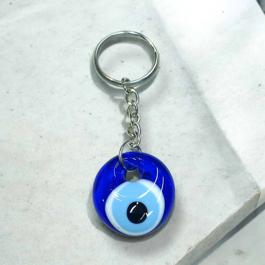 Glass Evil Eye Keychain,Minimalist Keychain,Blue Evil Eye Keyring,UniqueGift for Protection,Handmade Turkish Ornaments,Modern Boho Keychain