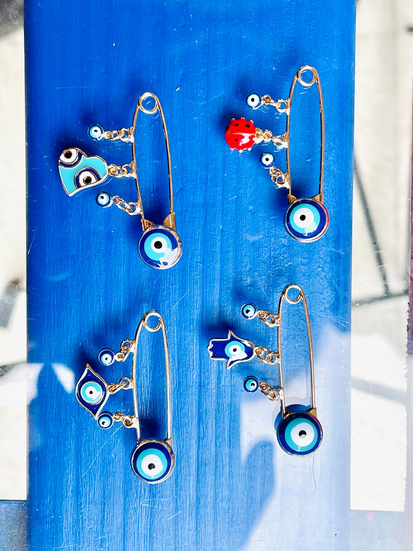 Evil Eye Safety Pin Cross Brooch With Loops,Baby Shower Gift Baptism Birth Announcement Evil Eye Protection Baby Shower Gift Pin Gold Plated
