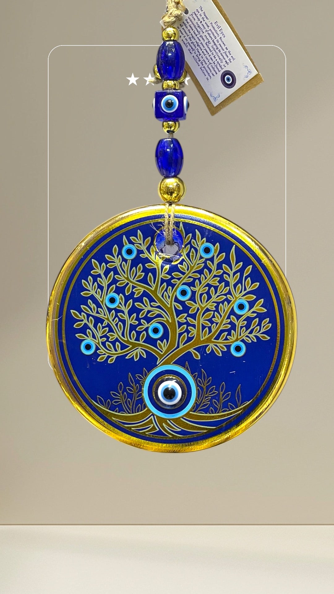 Tree Of Life Blue Eye Gold Stunning Christmas Charm,Unique Good Luck Gift Wall Hanging,Mandala Christmas Ornaments, turkish ornaments,Good Luck Gift