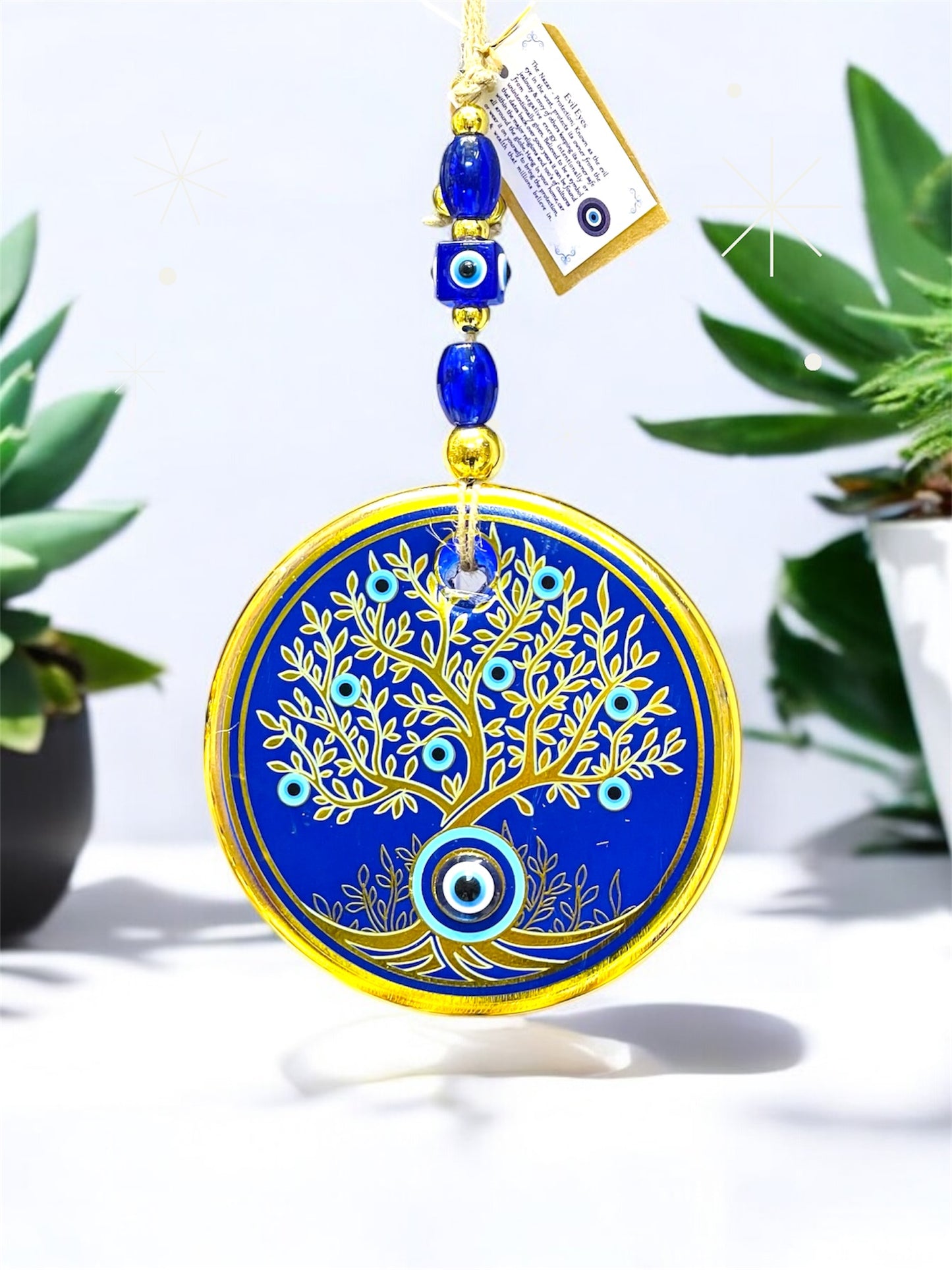 Tree Of Life Blue Eye Gold Stunning Christmas Charm,Unique Good Luck Gift Wall Hanging,Mandala Christmas Ornaments, turkish ornaments,Good Luck Gift