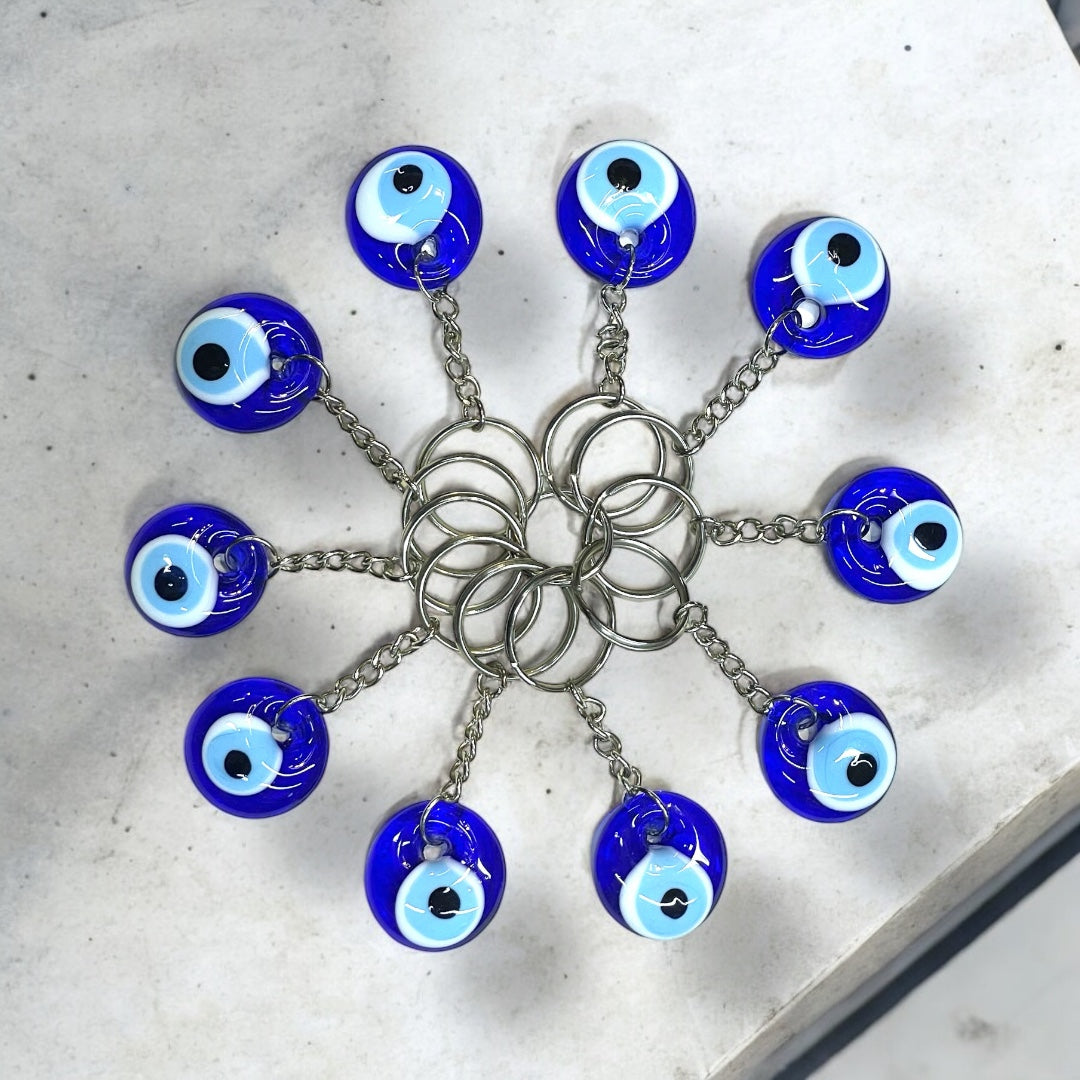Glass Evil Eye Keychain,Minimalist Keychain,Blue Evil Eye Keyring,UniqueGift for Protection,Handmade Turkish Ornaments,Modern Boho Keychain