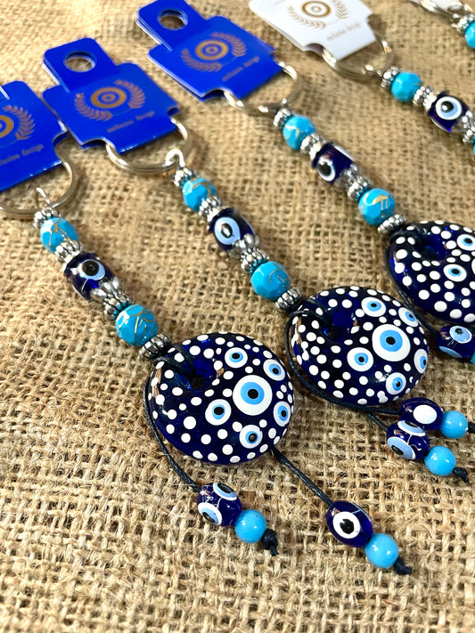 Women Good Luck Hand Painted Keychain,Unique blue Eyes Keychain, Bag Charm Hanging,Christmas gifts Keyring,Blue Eye Ornaments