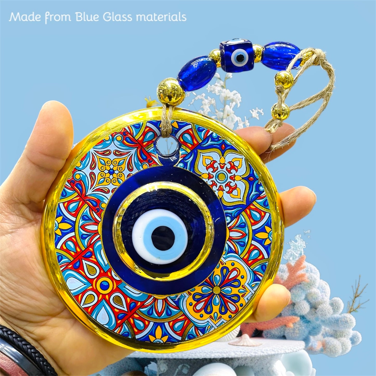 Golden Blue Glass Eye,Unique Home Decor,New Home Gift Ideas,Wall Hanging,House Door Art,Christmas Gifts,Baby Shower Gifts,Nazar,Buy Nice Gift For Your Loved One