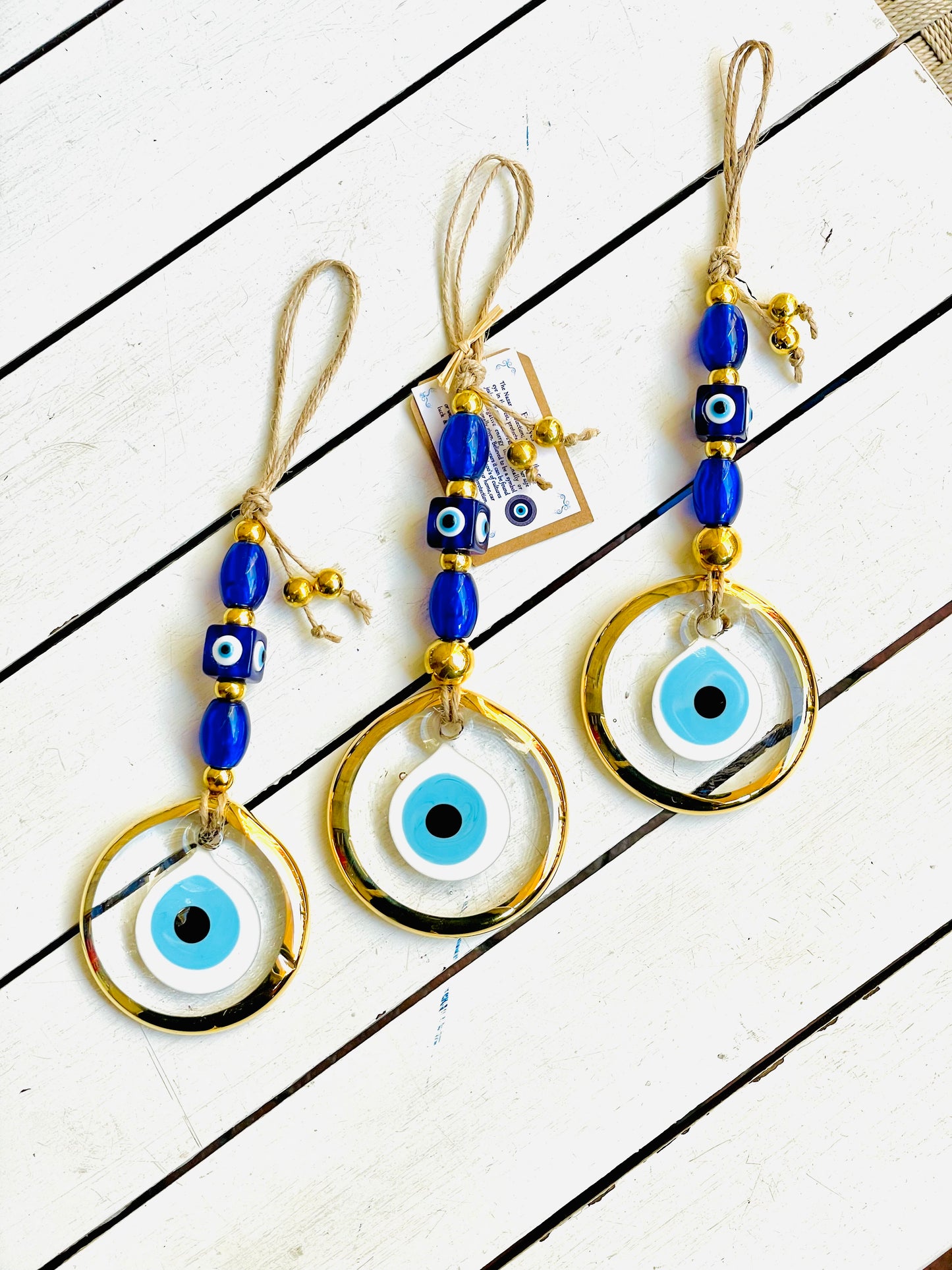 Glass Eye Home Decor,Gold Plated Transparent Glass Eye Wall Hanging,New Home Gift Idea Charm,Christmas Gift, Stunning Blue Nazar Eye