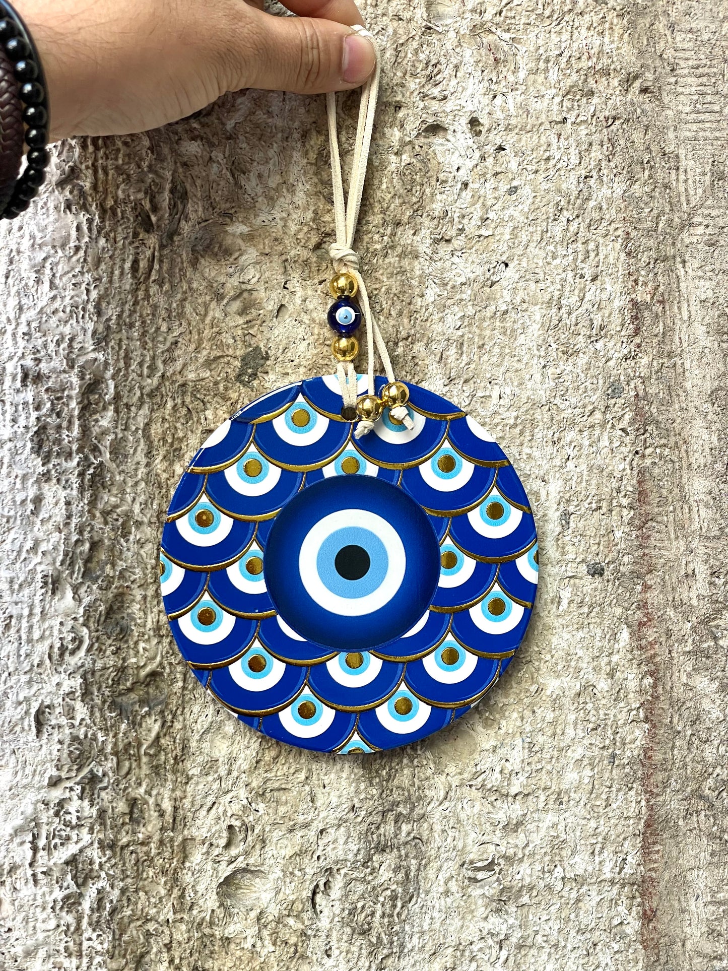 Ceramic Gold Decorated Blue Eye Wall Hanging,New Home Gift. Wall Art, Minimalist Eye Decor’ Ceramic Ornaments Christmas Gifts