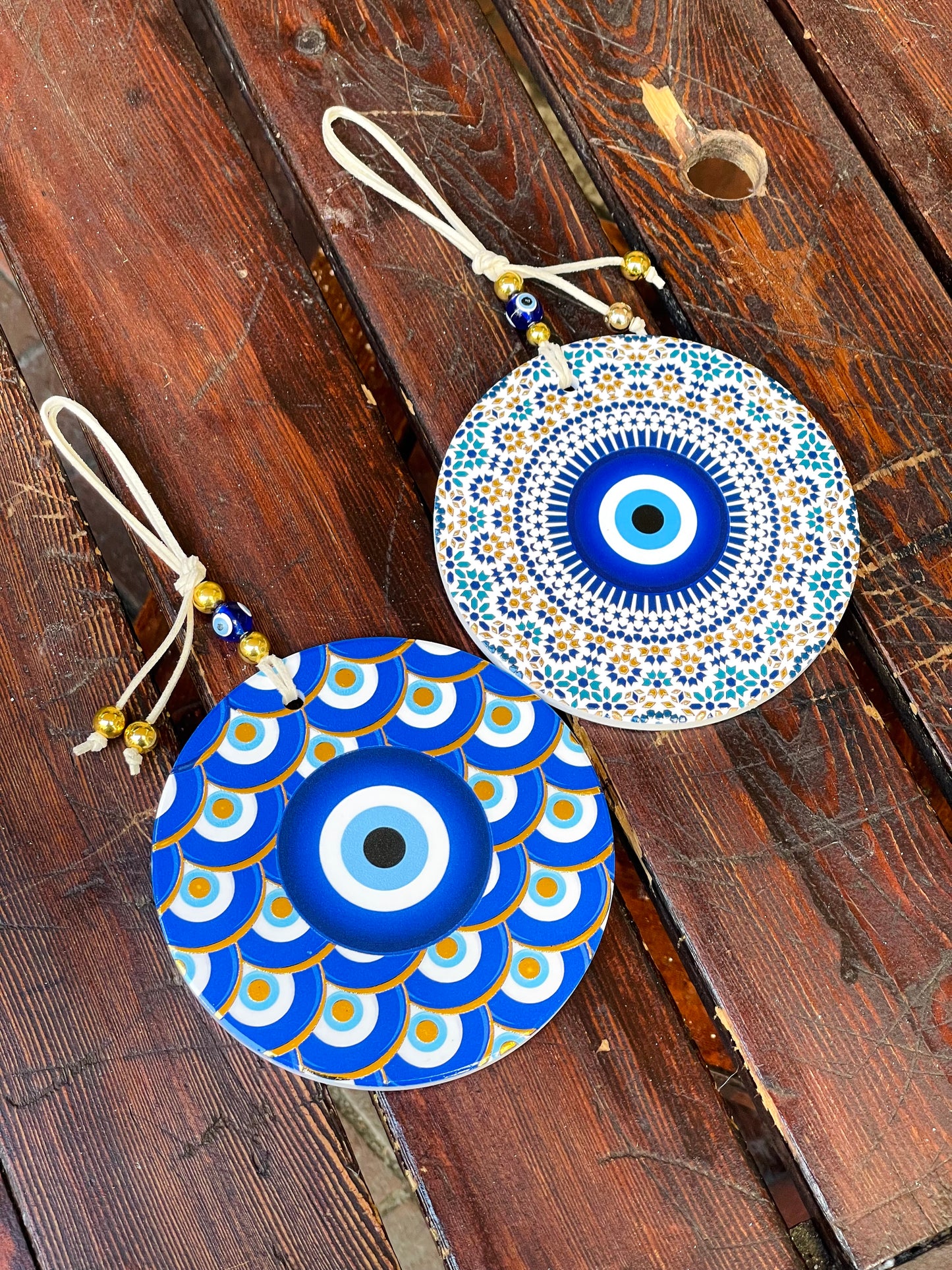 Ceramic Gold Decorated Blue Eye Wall Hanging,New Home Gift. Wall Art, Minimalist Eye Decor’ Ceramic Ornaments Christmas Gifts