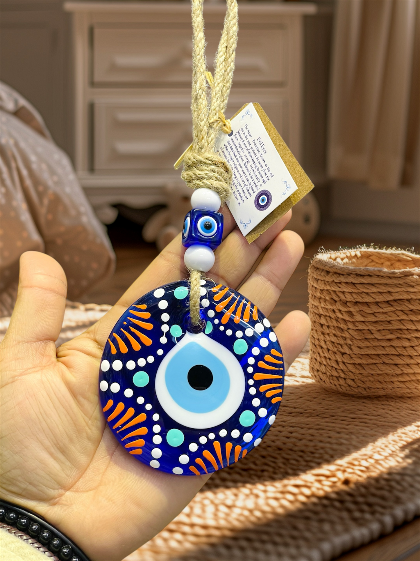 Hand - Painted Greek Eyes Wall Hanging,Home Decor,Unique Christmas Gifts Blue Eye Beads, New Home Gift