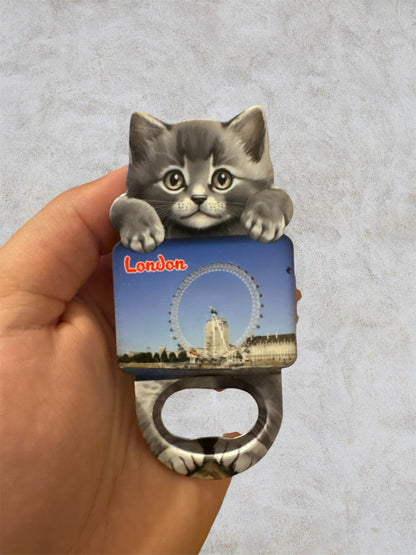 London Cute Kitty Bottle Opener Magnet For Fridge