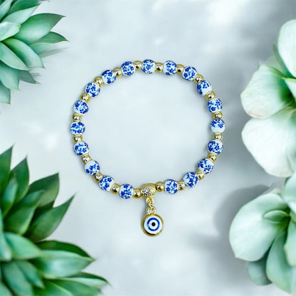 Women Ceramic Stone Blue Eye Bracelet,Glass Eye Bracelet Jewelry,Unique Eye Beads Minimalist Bracelet,Good Luck Charm Bracelet,ChristmasGift