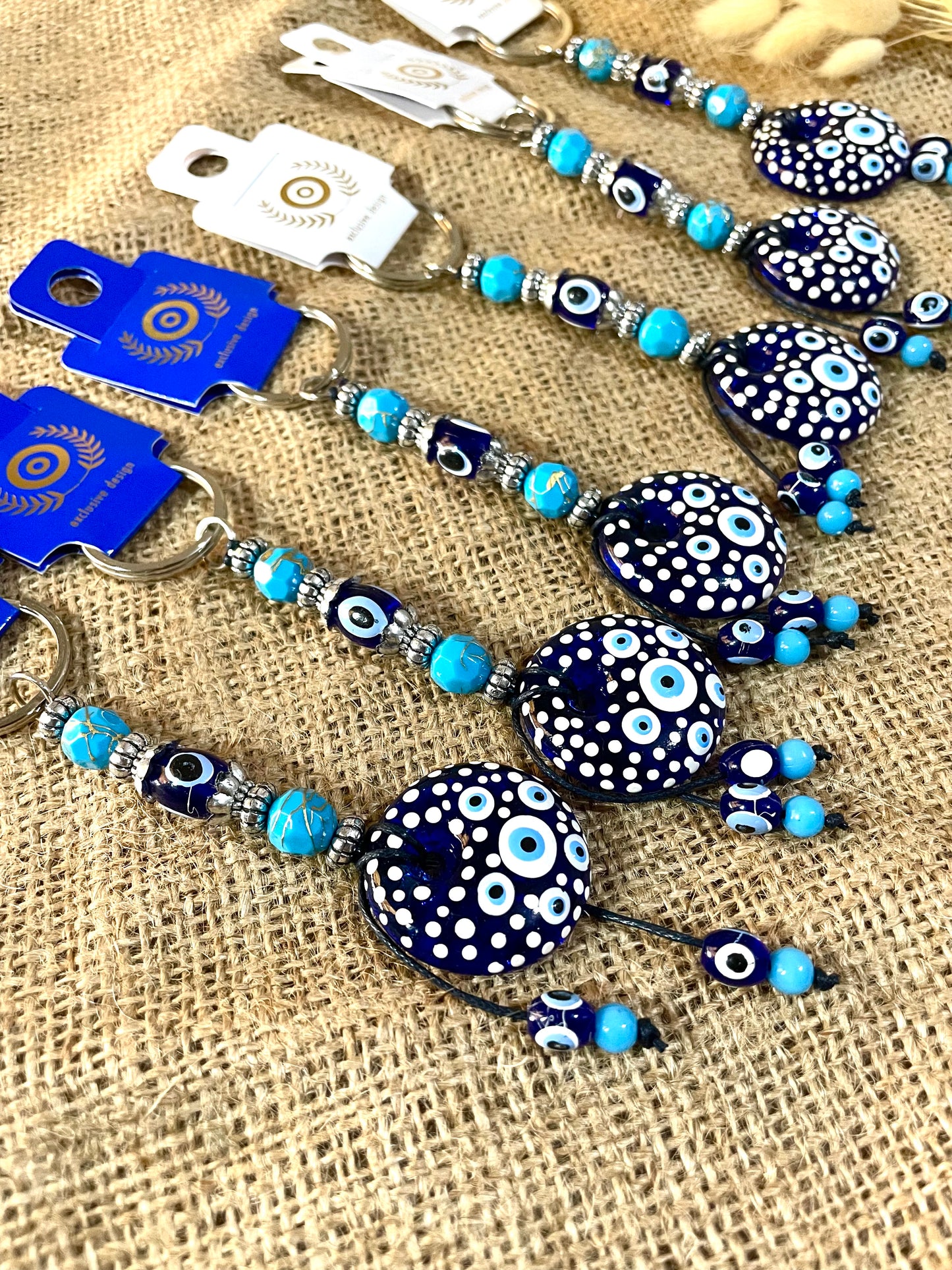 Women Good Luck Hand Painted Keychain,Unique blue Eyes Keychain, Bag Charm Hanging,Christmas gifts Keyring,Blue Eye Ornaments