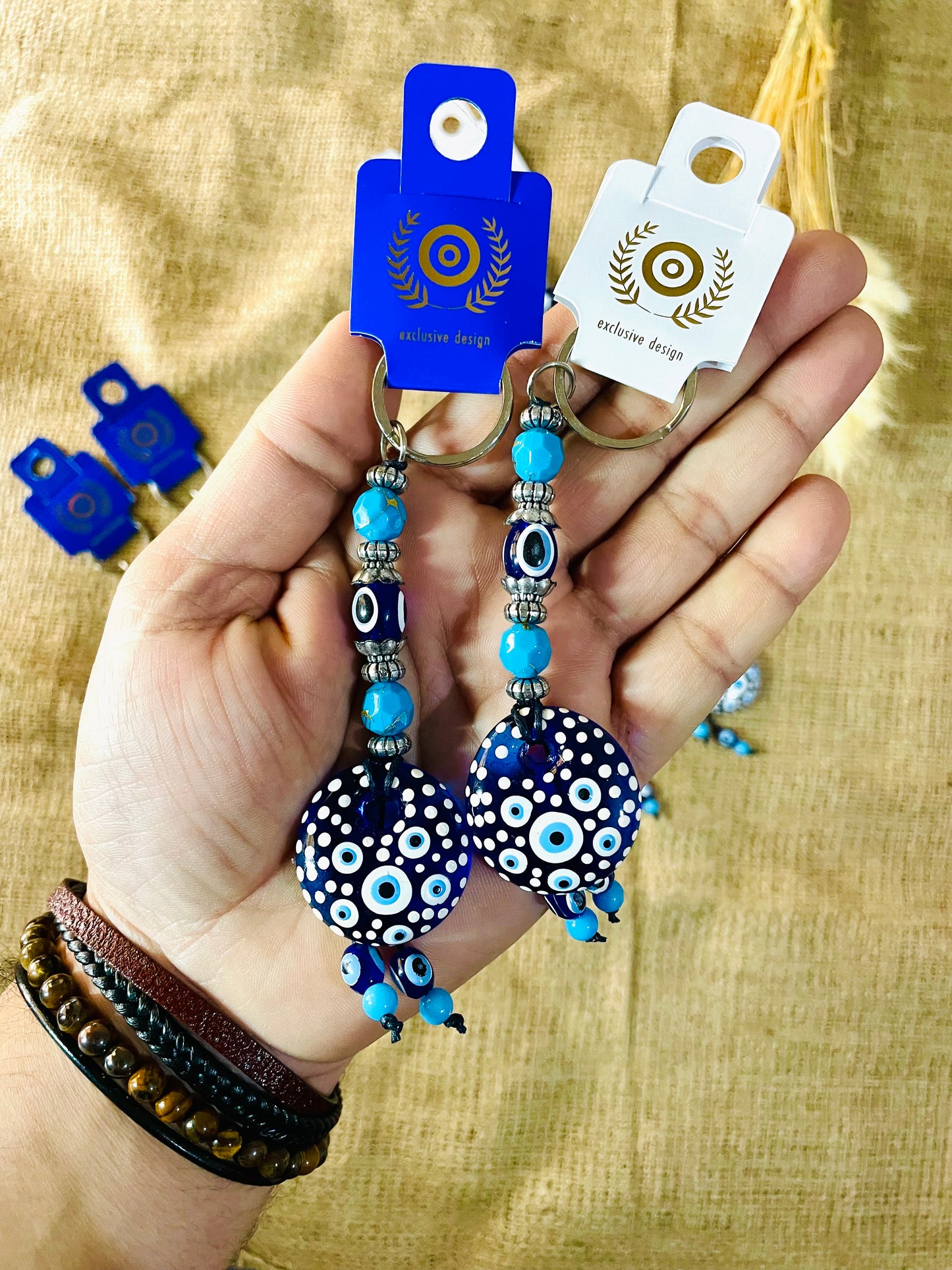 Women Good Luck Hand Painted Keychain,Unique blue Eyes Keychain, Bag Charm Hanging,Christmas gifts Keyring,Blue Eye Ornaments