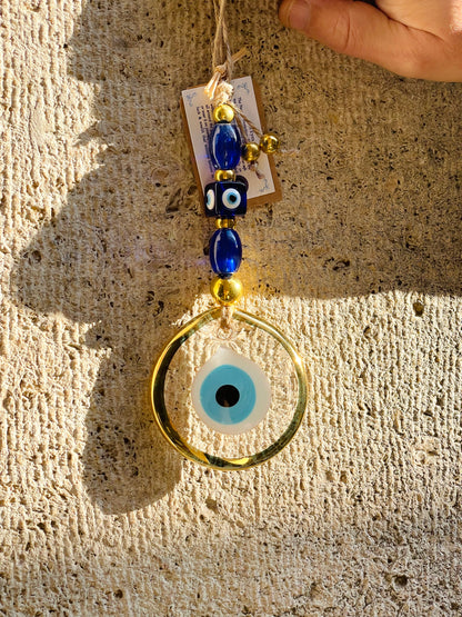 Glass Eye Home Decor,Gold Plated Transparent Glass Eye Wall Hanging,New Home Gift Idea Charm,Christmas Gift, Stunning Blue Nazar Eye