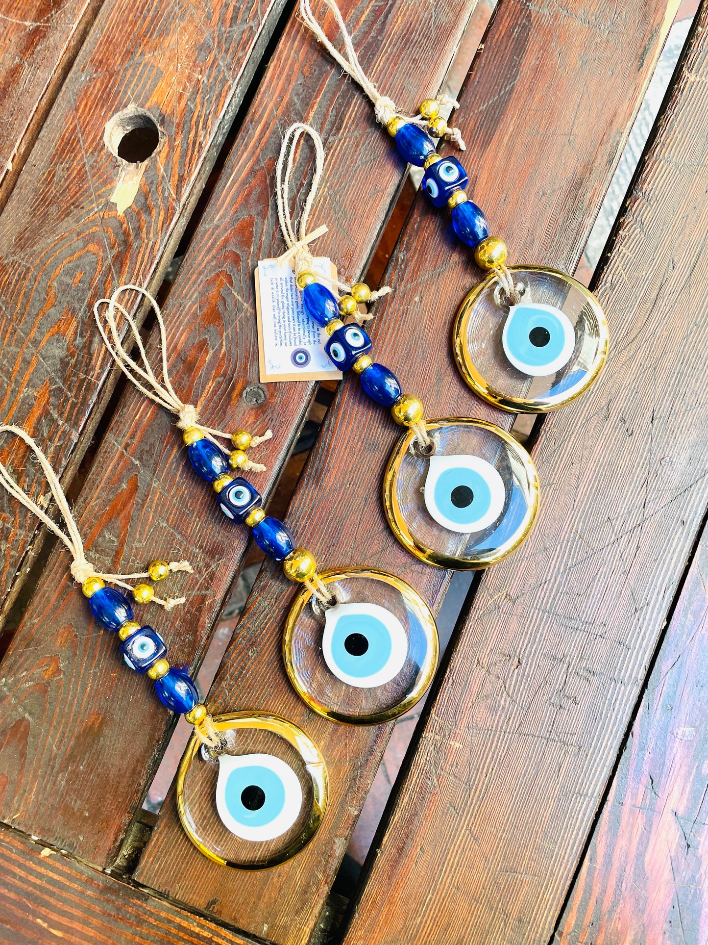 Glass Eye Home Decor,Gold Plated Transparent Glass Eye Wall Hanging,New Home Gift Idea Charm,Christmas Gift, Stunning Blue Nazar Eye