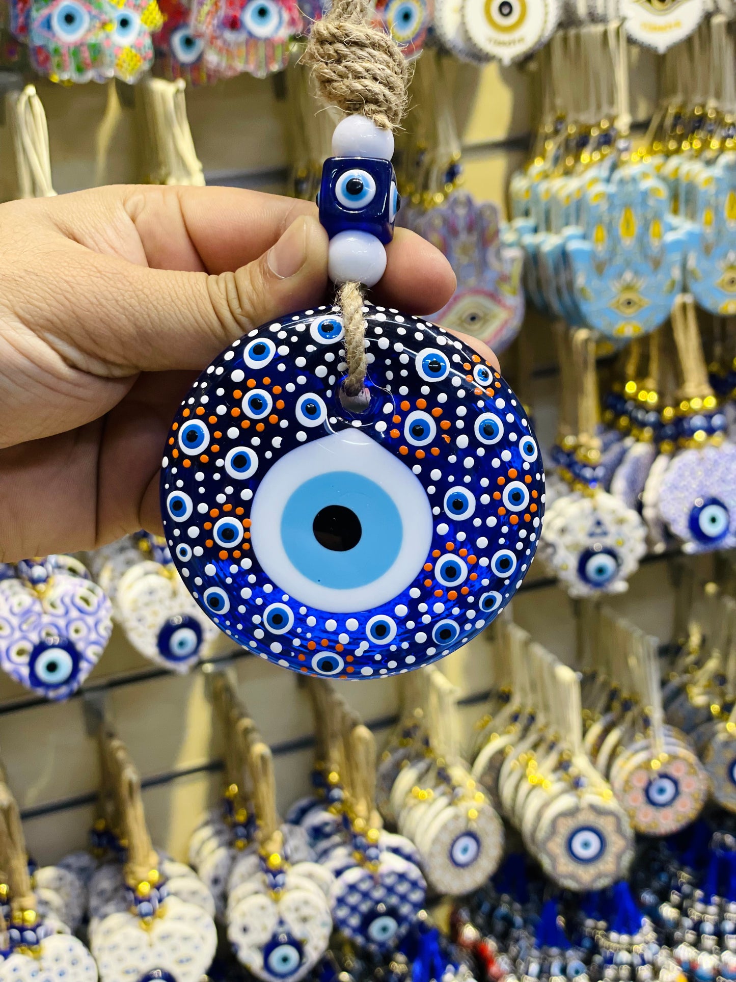 Hand - Painted Greek Eyes Wall Hanging,Home Decor,Unique Christmas Gifts Blue Eye Beads, New Home Gift