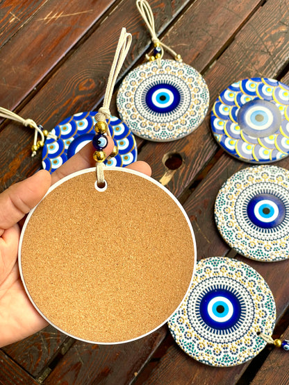 Ceramic Gold Decorated Blue Eye Wall Hanging,New Home Gift. Wall Art, Minimalist Eye Decor’ Ceramic Ornaments Christmas Gifts