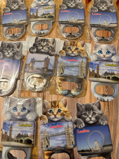 London Cute Kitty Bottle Opener Magnet For Fridge