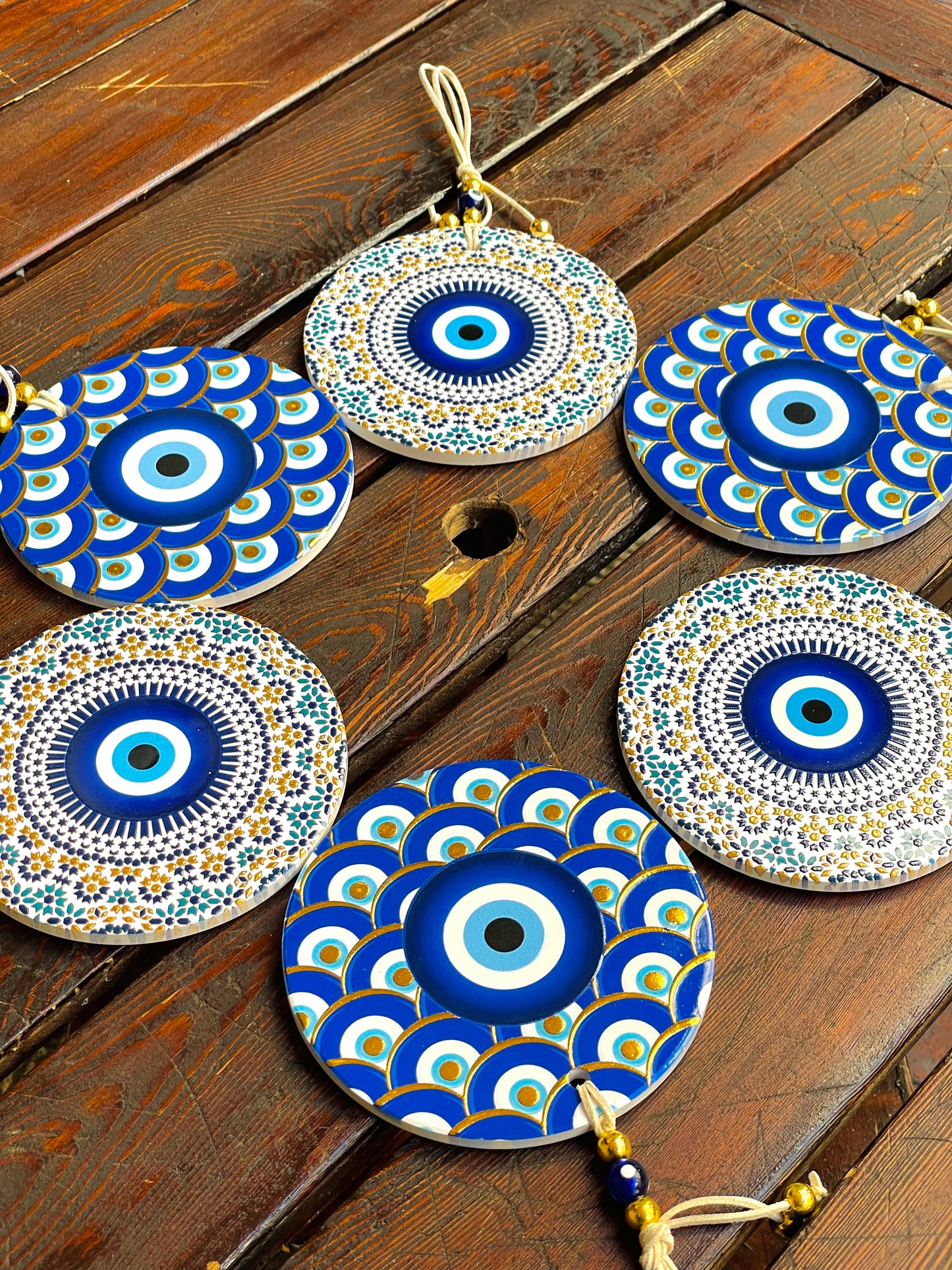 Ceramic Gold Decorated Blue Eye Wall Hanging,New Home Gift. Wall Art, Minimalist Eye Decor’ Ceramic Ornaments Christmas Gifts